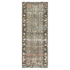 3'5"x9'2" Beige Hand Knotted Vintage Zoroastrian Hamadan Wool Clean Runner Rug