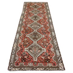 3'5 "x9'6" Rojo Vintage Persa Shiraz Anudado a Mano Pura Lana Alfombra Oriental Runner