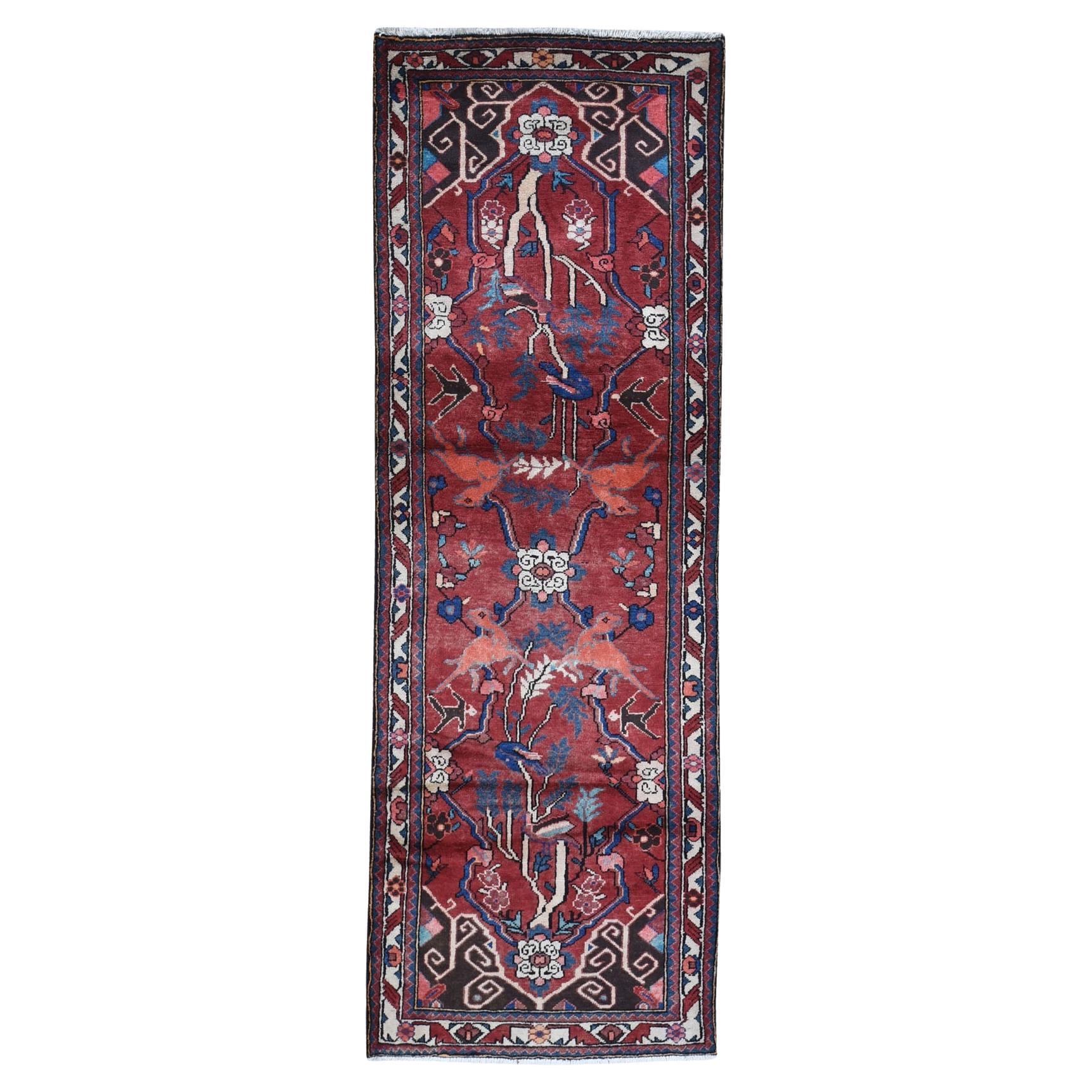 3'5"x9'7" Wool New Persian Bakhtiar with Deer Figurines Hand Knotted Runner Rug For Sale