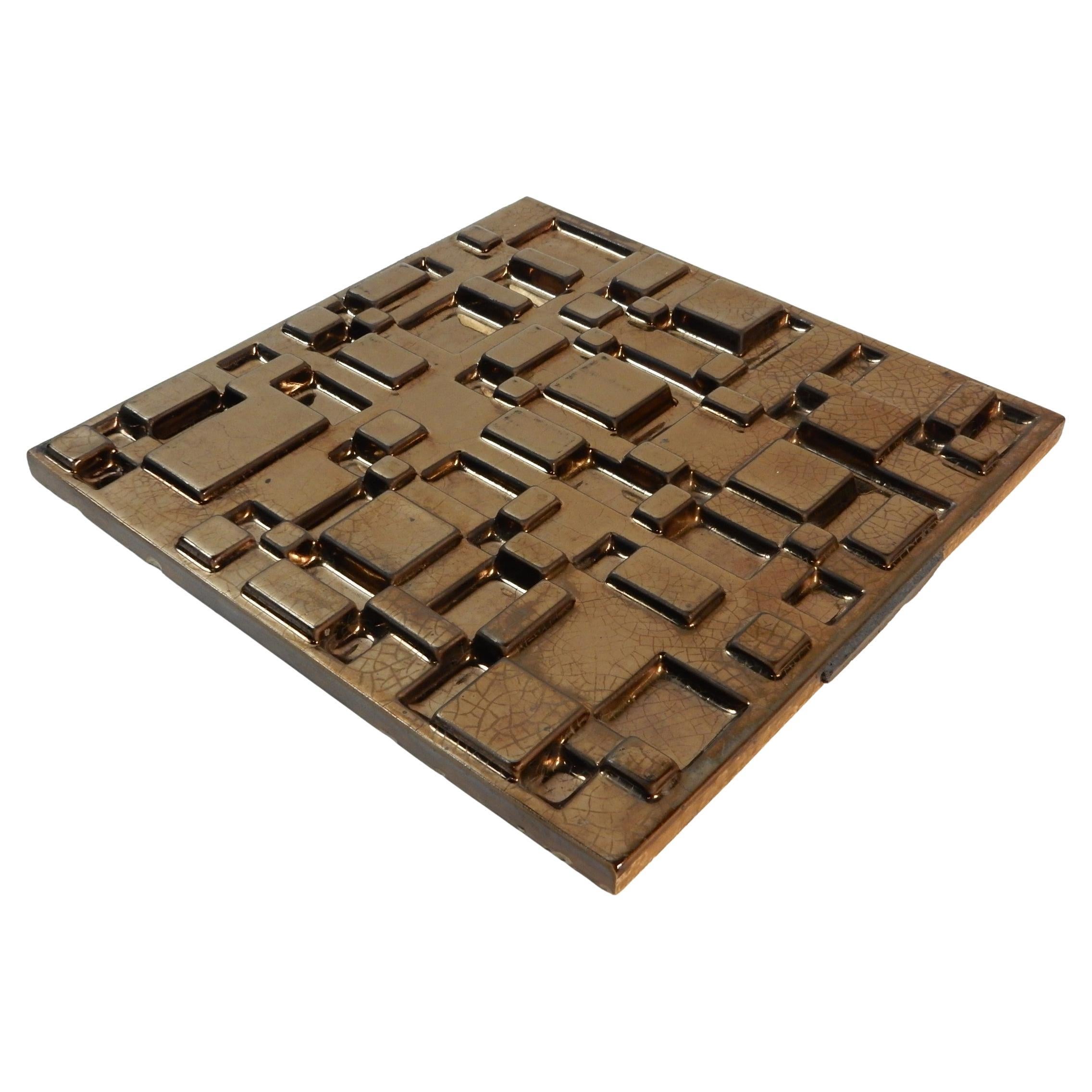 Mid-Century Modern 36 carreaux architecturaux modernistes brutalistes en bronze de 12 pouces de Millard Sheets 1962 en vente