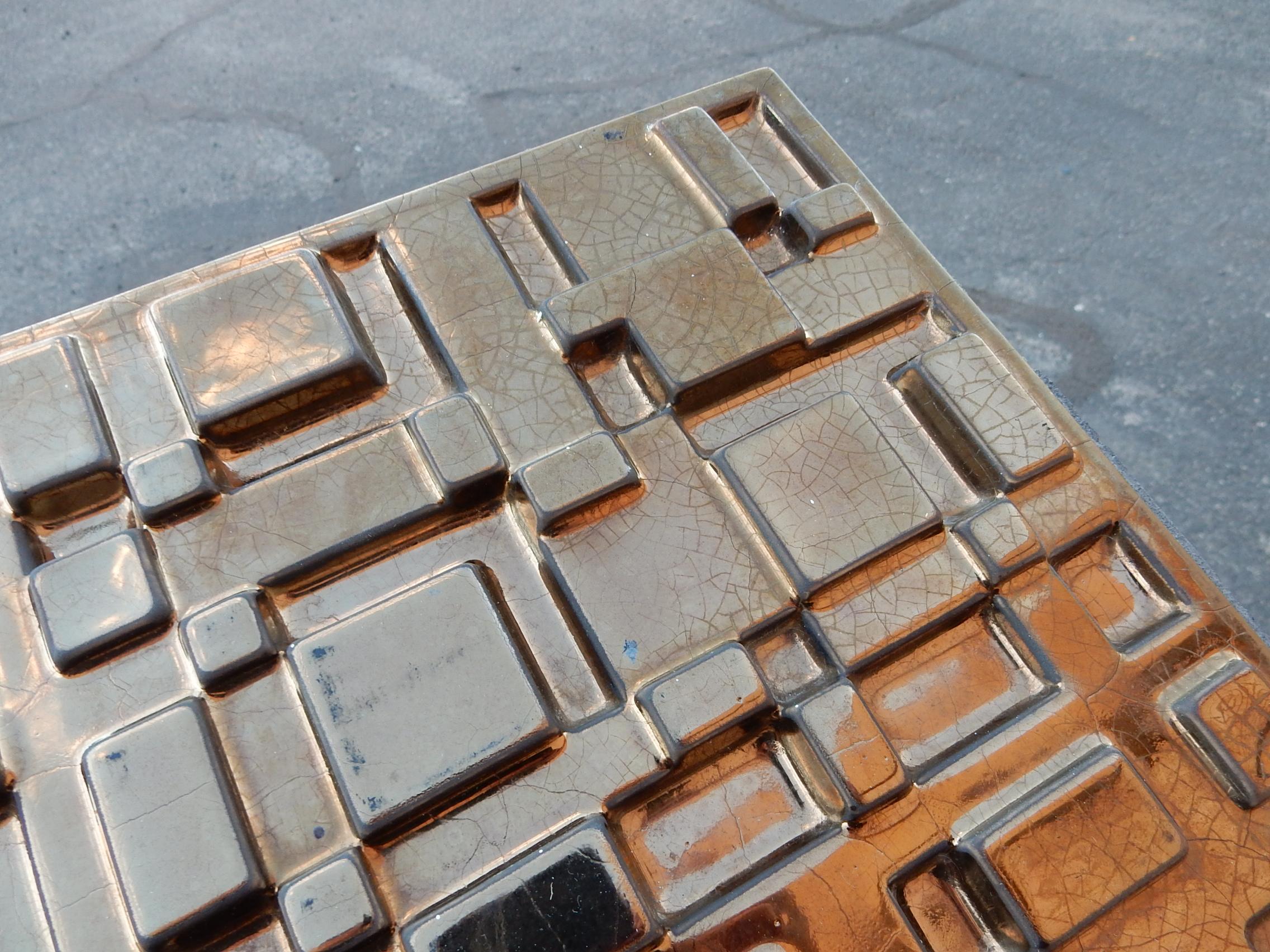Céramique 36 carreaux architecturaux modernistes brutalistes en bronze de 12 pouces de Millard Sheets 1962 en vente