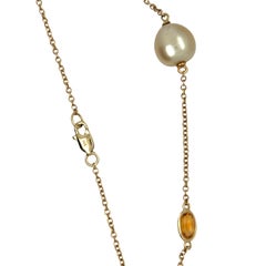 36" By-the-Yard Necklace with Golden Pearls & Citrine – 14k Yellow Gold
