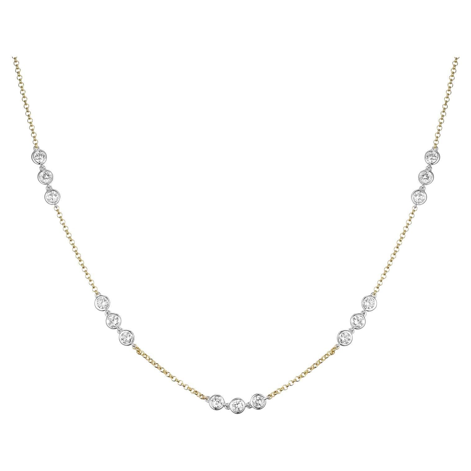 3.6 Carat 29-Station Diamond by The Yard Necklace in 18 Karat Gold For Sale