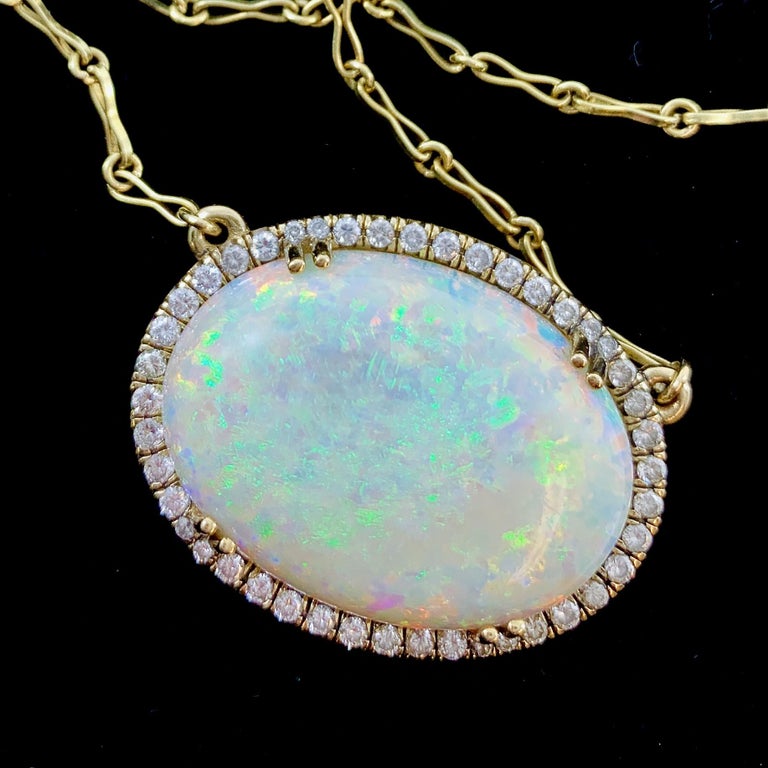 36 Carat Australian White Opal Pendant Necklace with 1.12 Carat Diamond ...