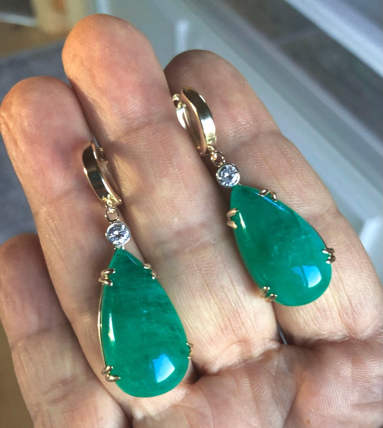 36 Carat Colombian Emerald Diamond Drop Earrings Gold Certified In New Condition For Sale In Brunswick, ME