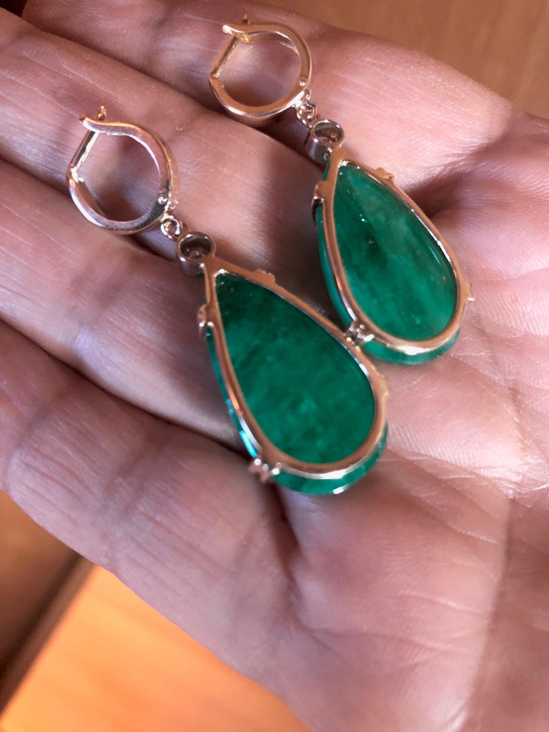 36 Carat Colombian Emerald Diamond Drop Earrings Gold Certified For Sale 2