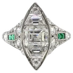 3.6 Carat Diamond Emerald Engagement Ring, Vintage Multi Stone Diamond Gold Ring