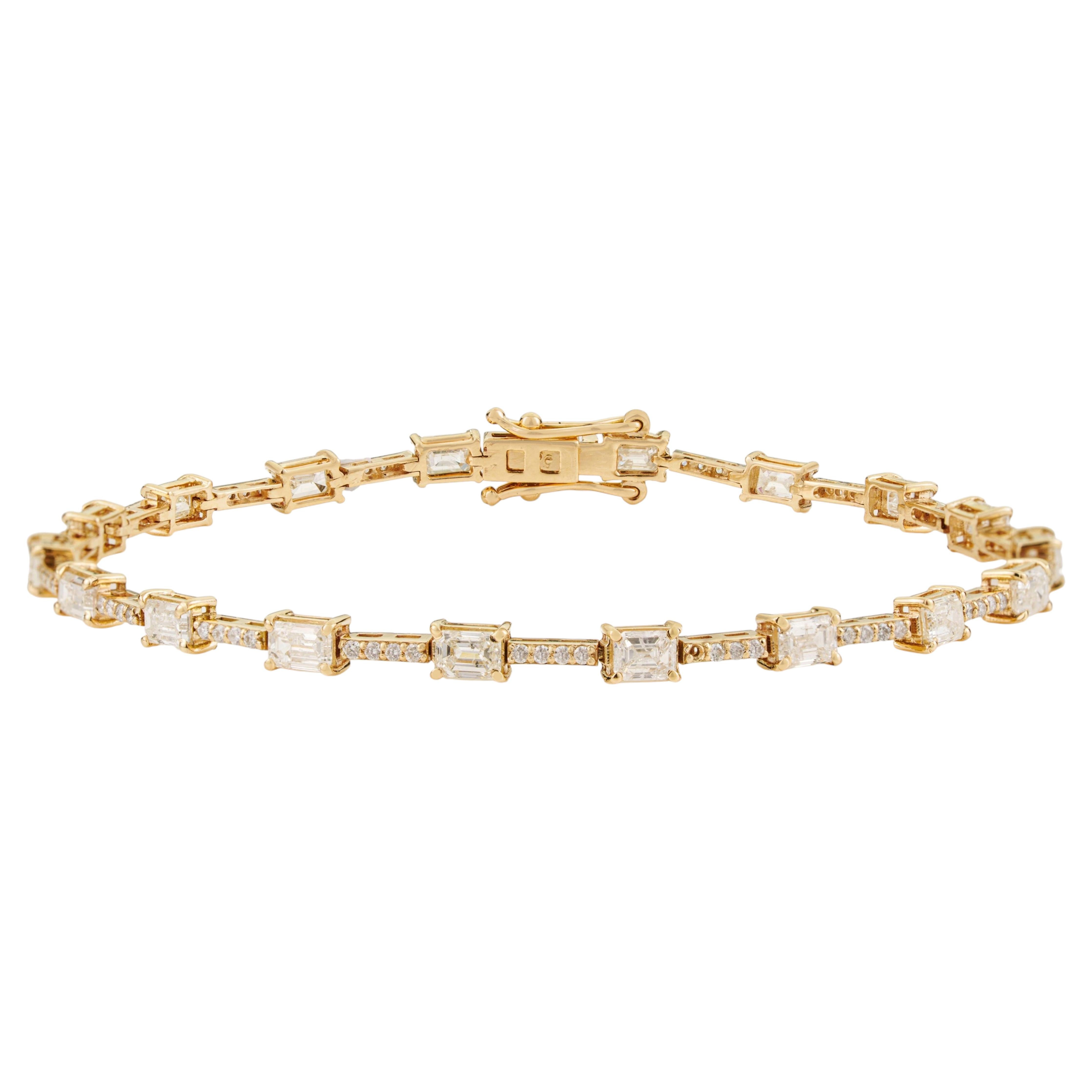 3.6 Carat Emerald Cut Diamond Tennis Bracelet in 14K Yellow Gold Luxury Style