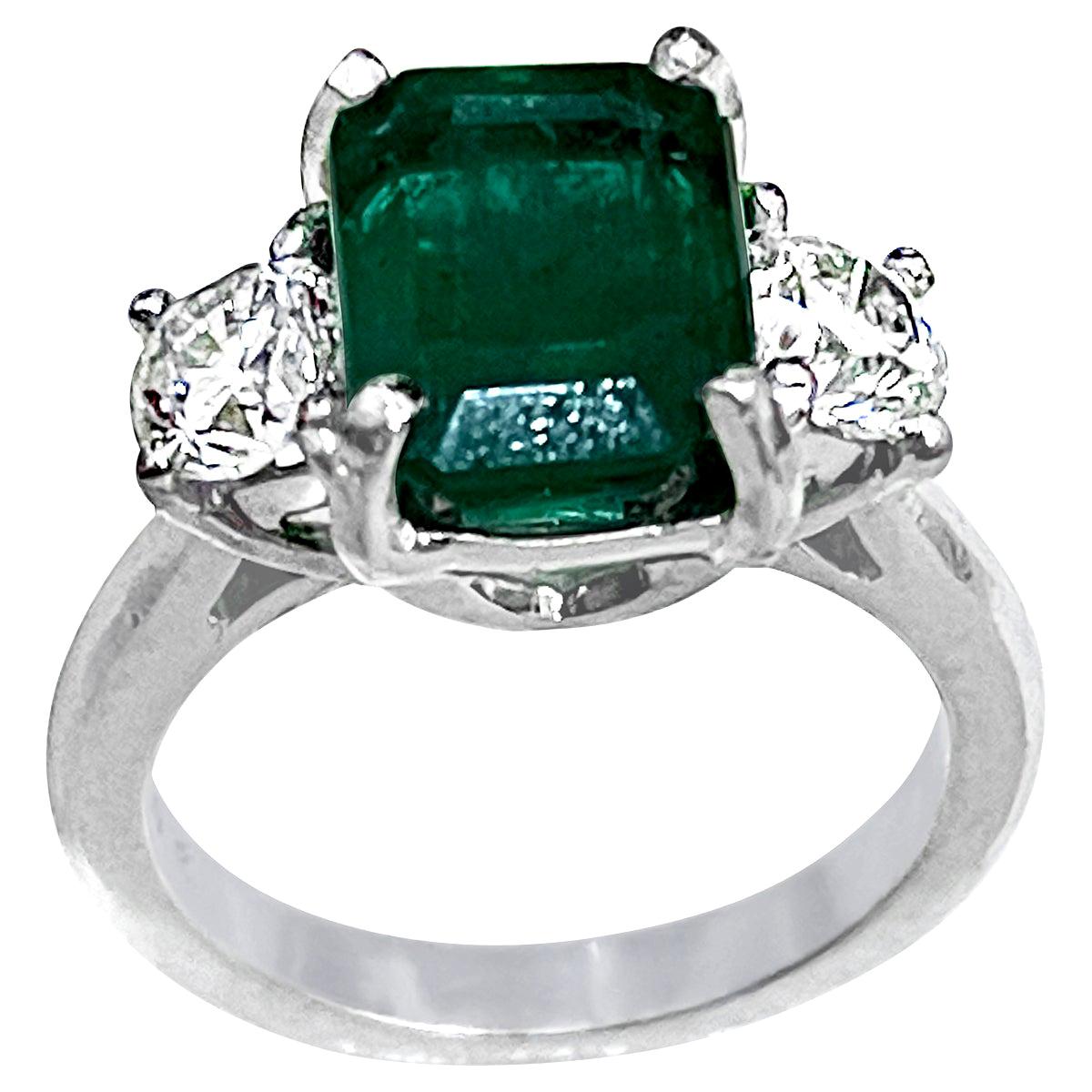 3.6 Carat Emerald Cut Emerald and 1.06 Carat Diamond Ring Platinum