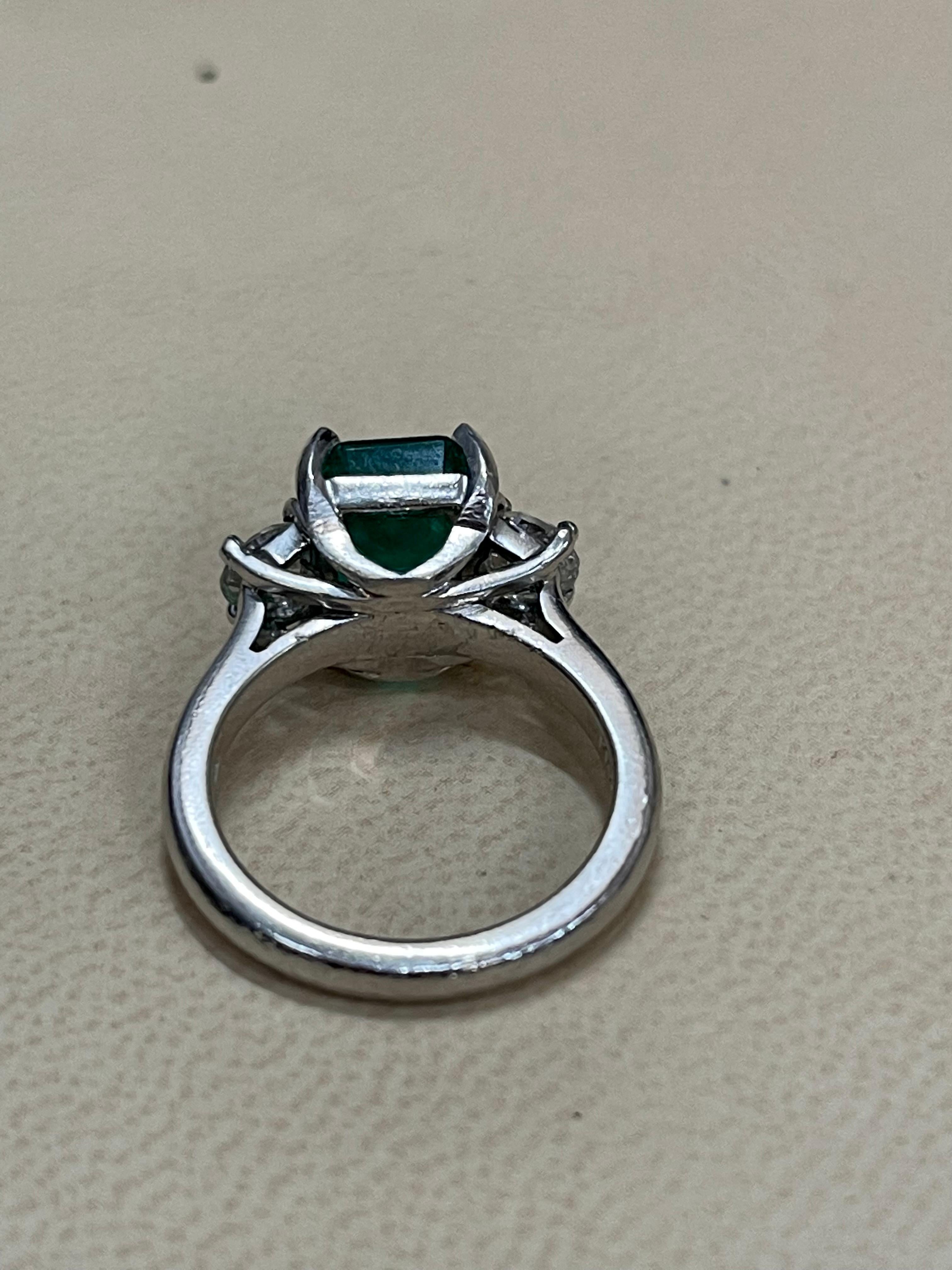 3.6 Carat Emerald Cut Emerald and 1.06 Carat Diamond Ring Platinum 6