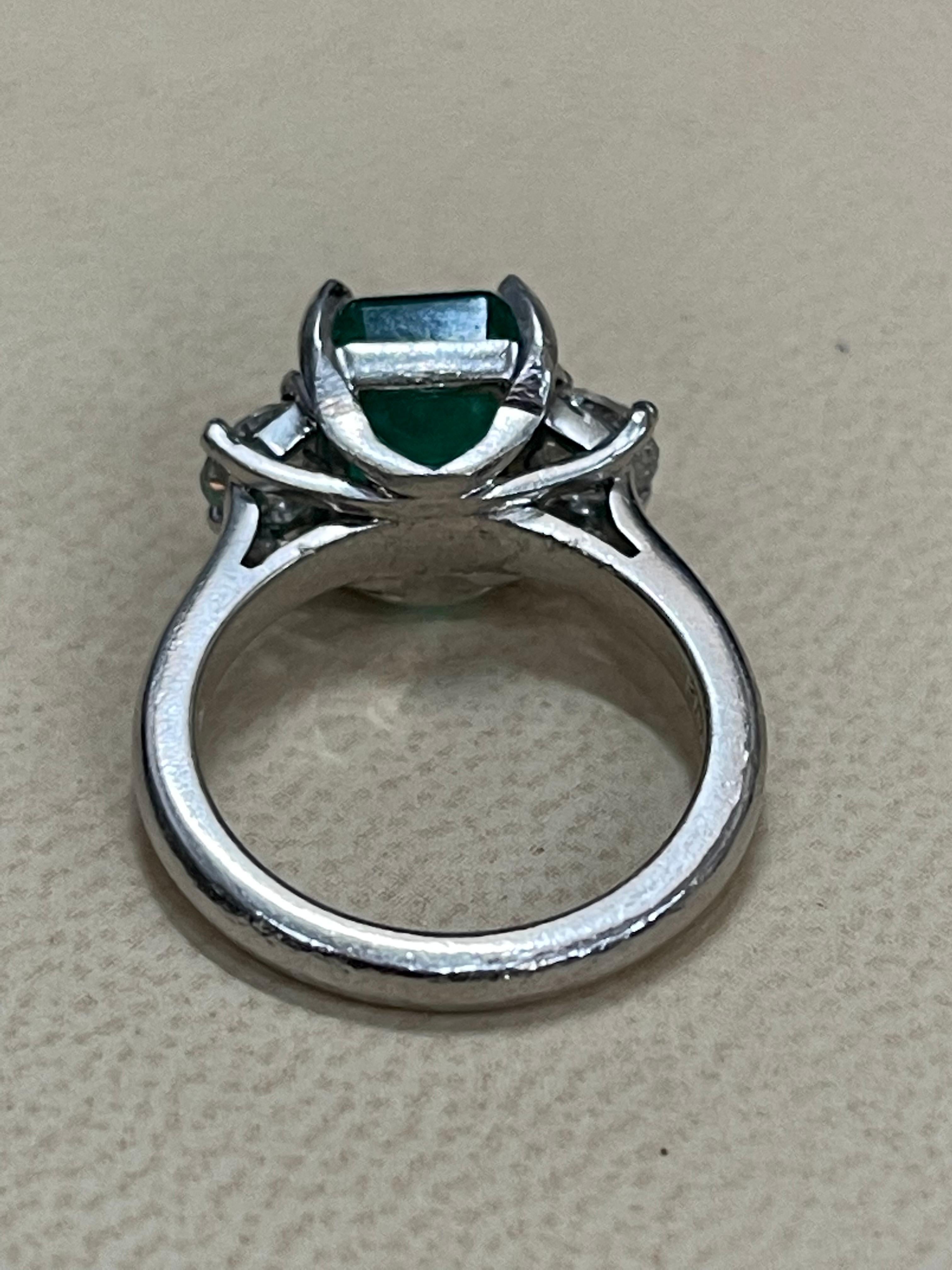 3.6 Carat Emerald Cut Emerald and 1.06 Carat Diamond Ring Platinum 7