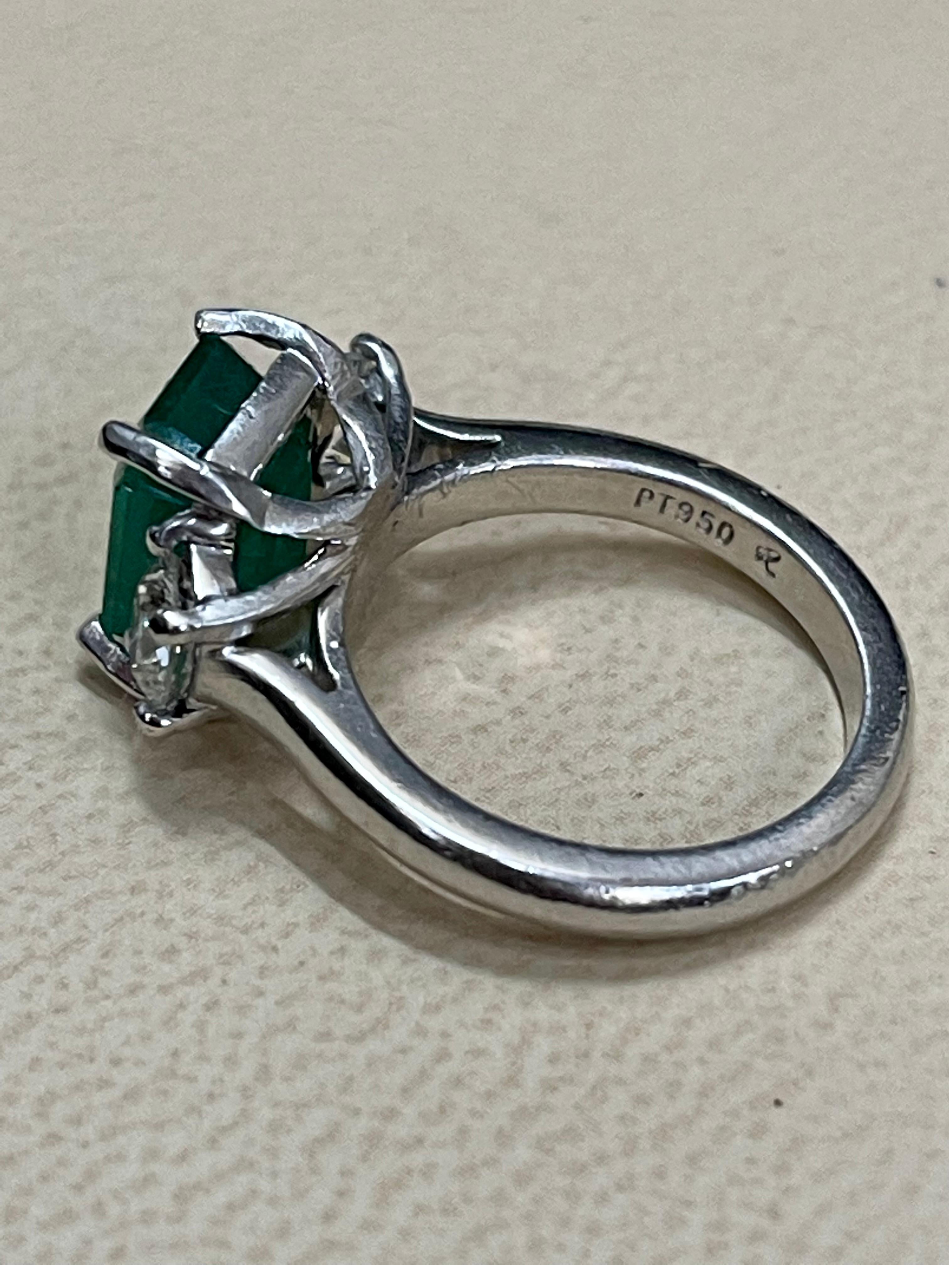 3.6 Carat Emerald Cut Emerald and 1.06 Carat Diamond Ring Platinum 8