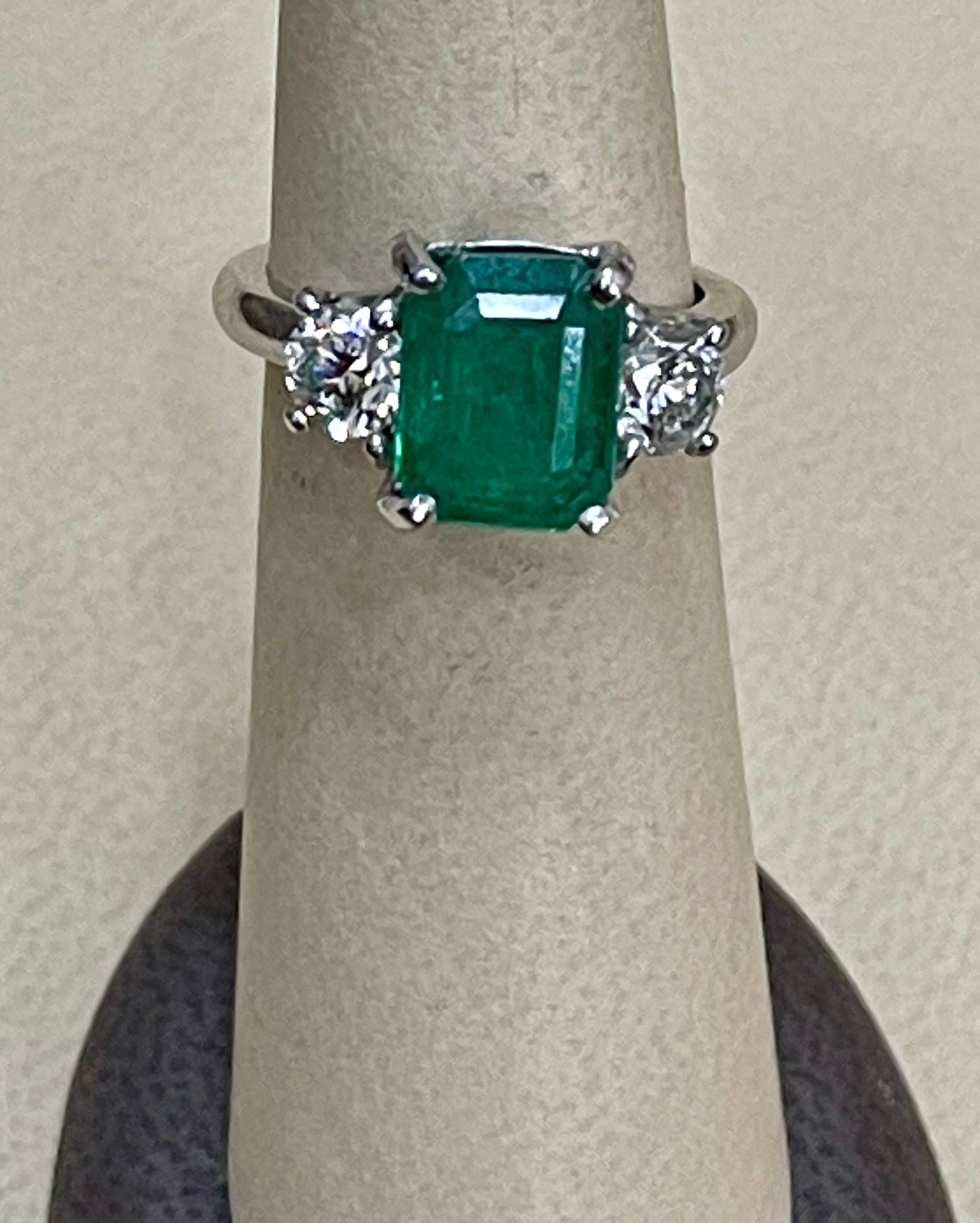 3.6 Carat Emerald Cut Emerald and 1.06 Carat Diamond Ring Platinum 10
