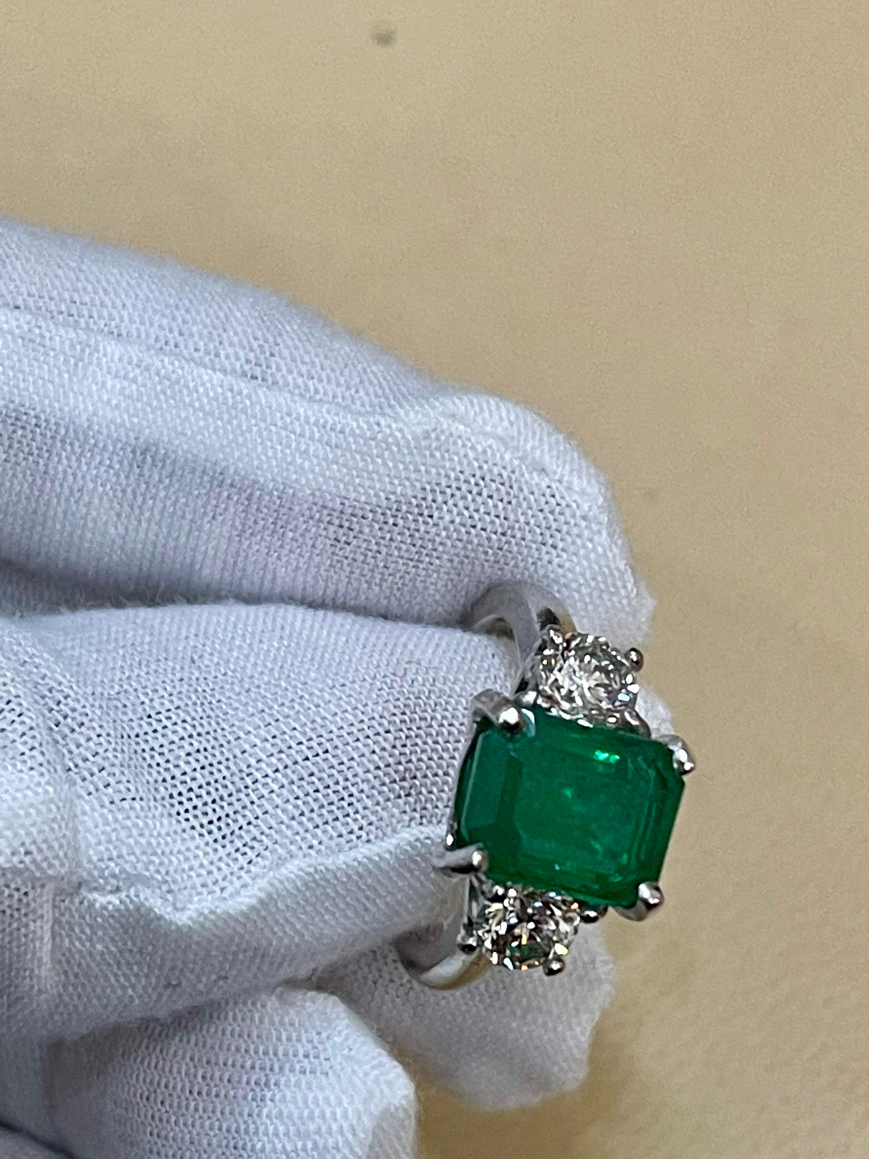 3.6 Carat Emerald Cut Emerald and 1.06 Carat Diamond Ring Platinum 14