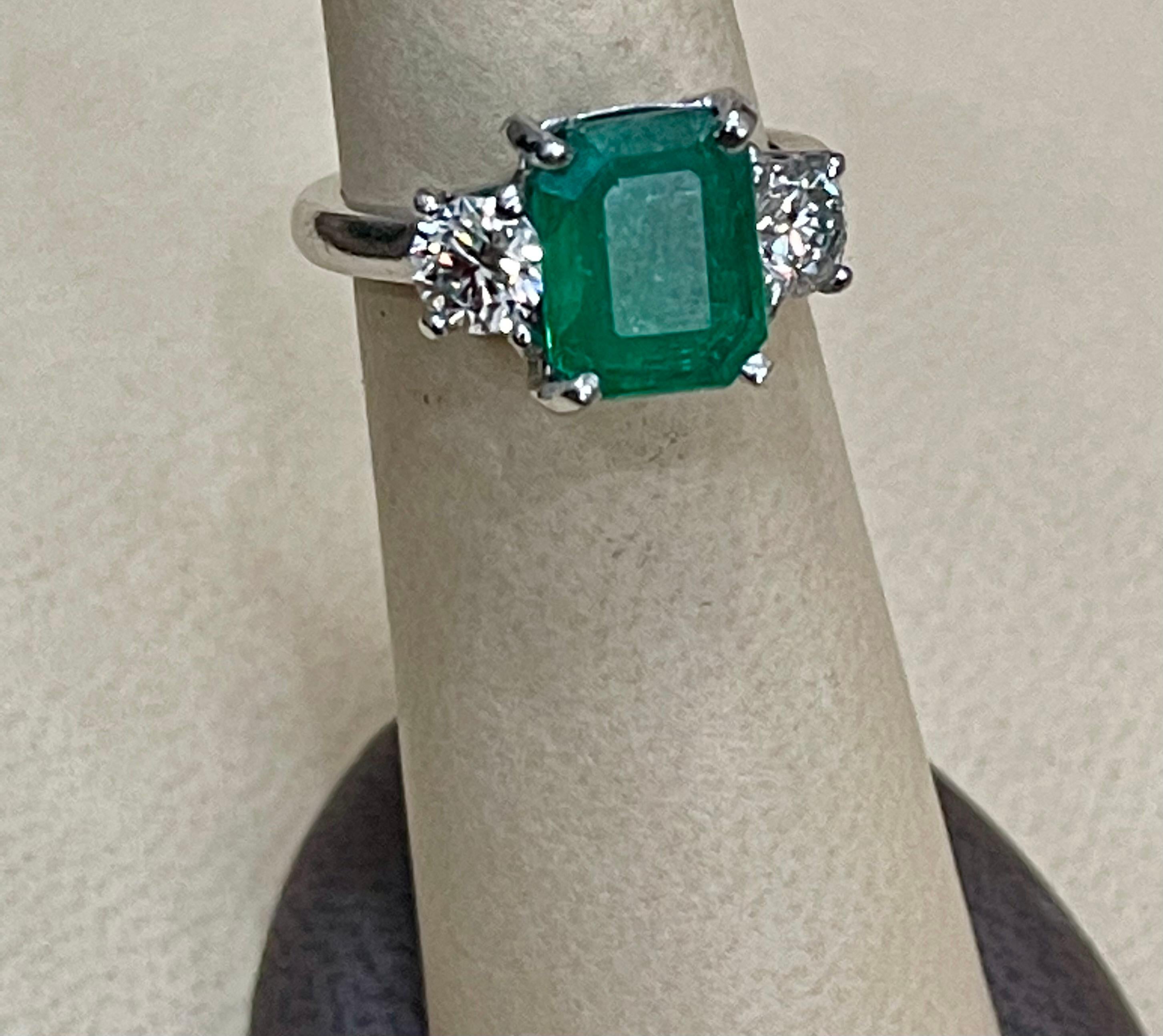 3.6 Carat Emerald Cut Emerald and 1.06 Carat Diamond Ring Platinum 1