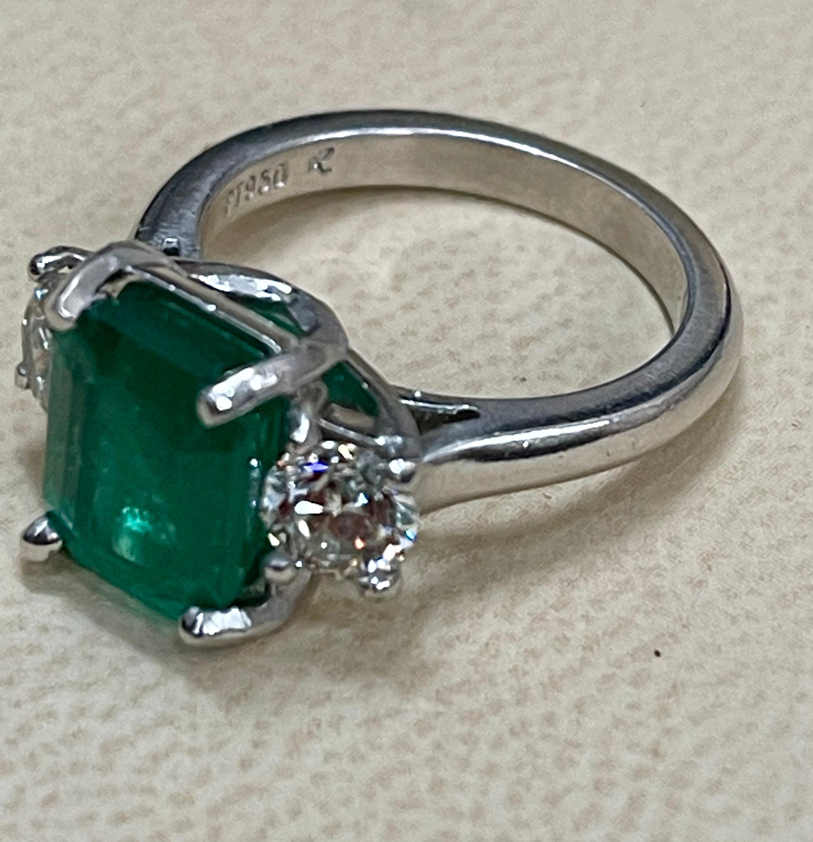 3.6 Carat Emerald Cut Emerald and 1.06 Carat Diamond Ring Platinum 2