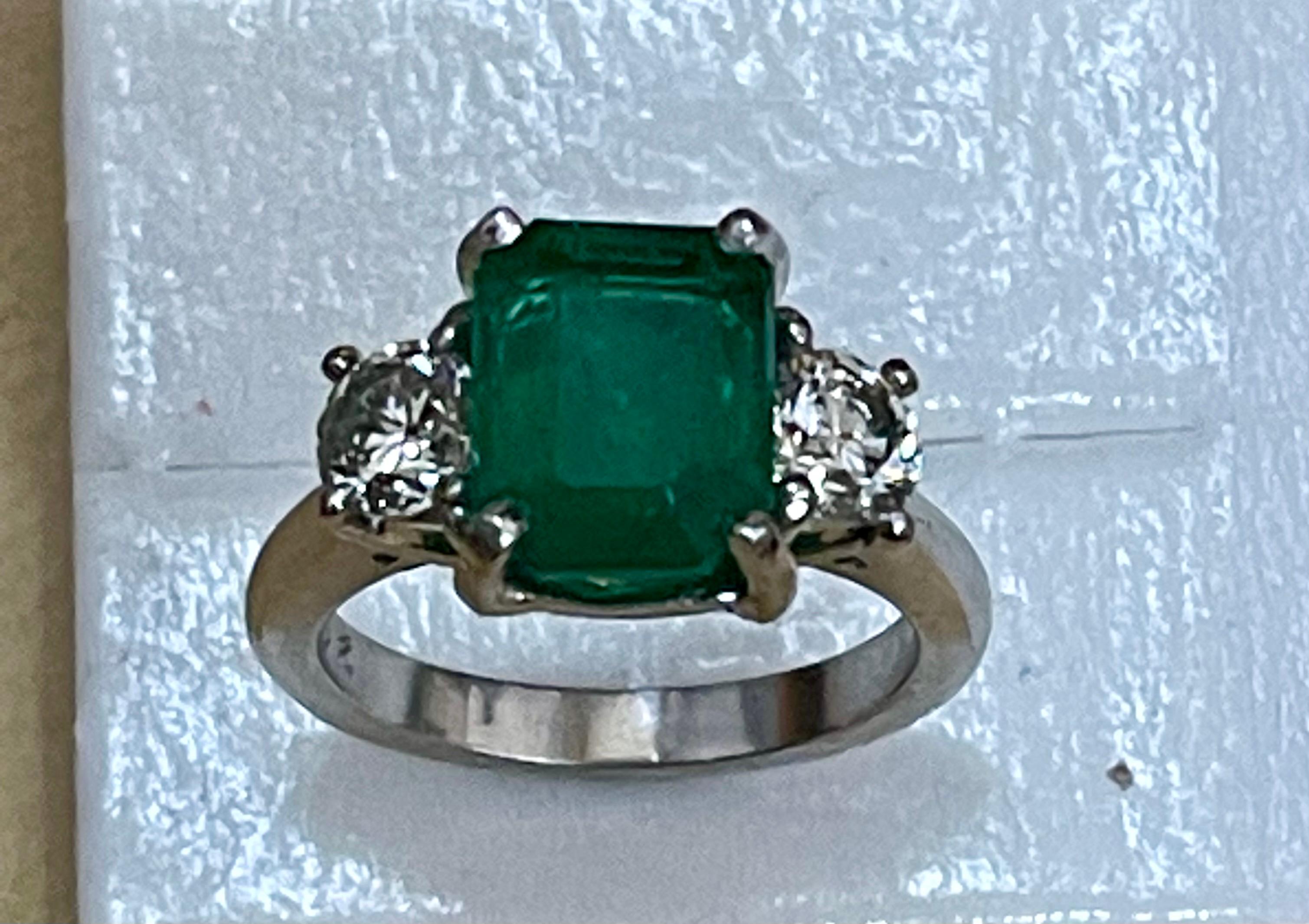 3.6 Carat Emerald Cut Emerald and 1.06 Carat Diamond Ring Platinum 4