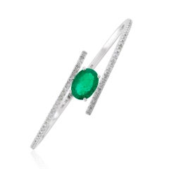 Pulsera esmeralda de 3,6 quilates 0,6 quilates diamante pavé Oro blanco 18k