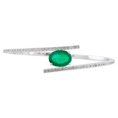 3.6 Carat Emerald Gemstone Bangle 0.6 Carat Pave Diamond 18k White Gold