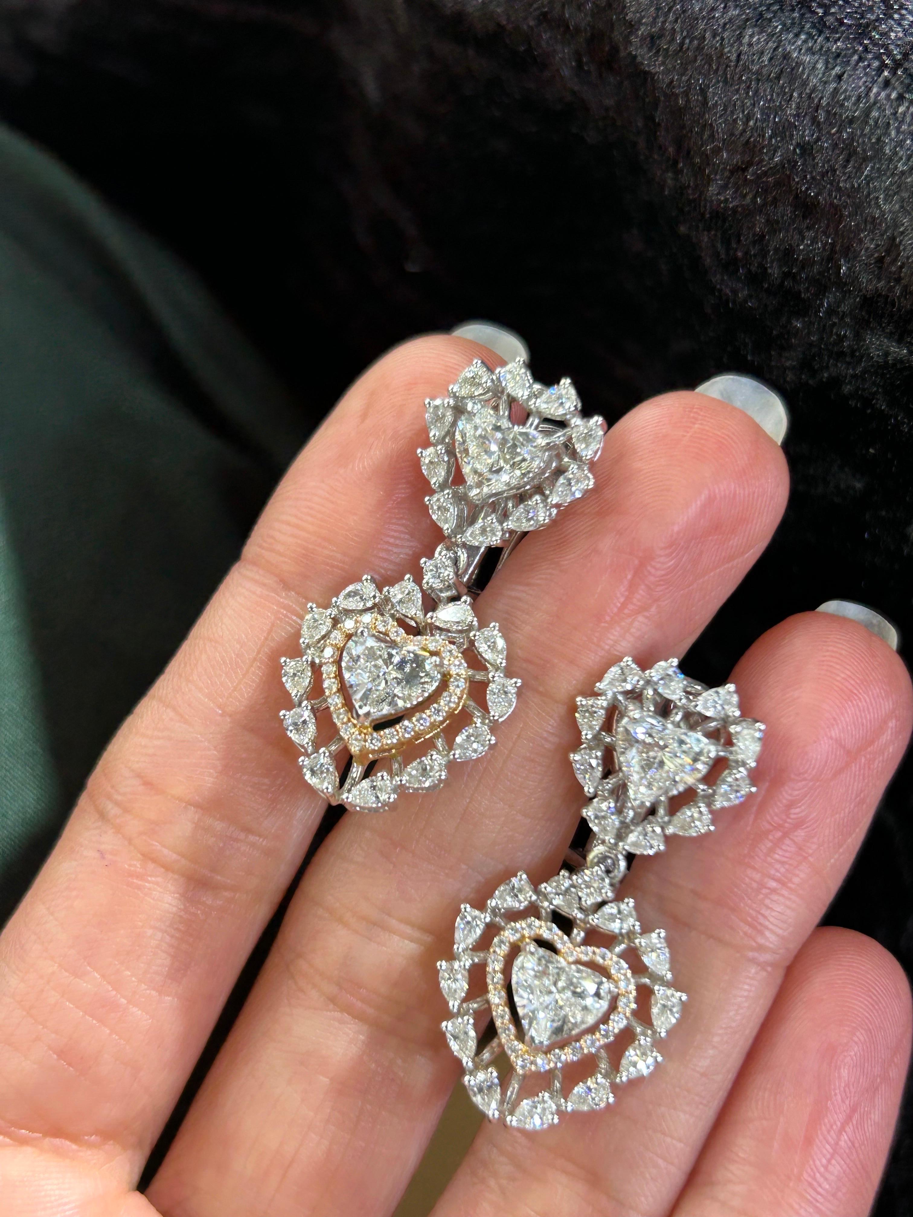 heart shaped diamond drop earrings