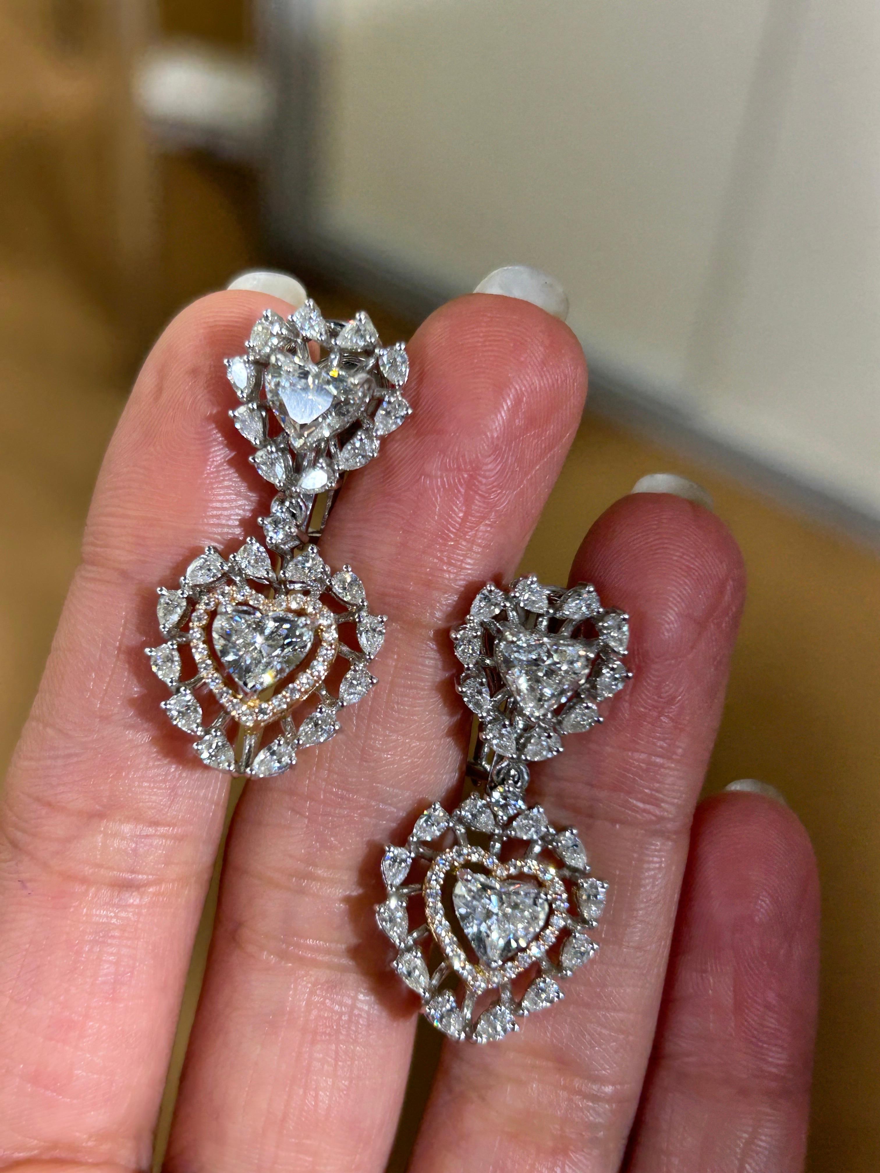 heart diamond drop earrings