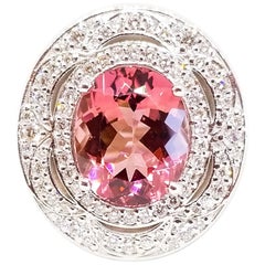 3.6 Carat Hot Pink Tourmaline 1.28 Carat Diamond 18K Statement Cocktail Ring