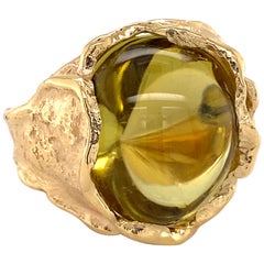 36 Carat Lemon Quartz "Theresa" Cocktail Ring in Textured Yellow Gold