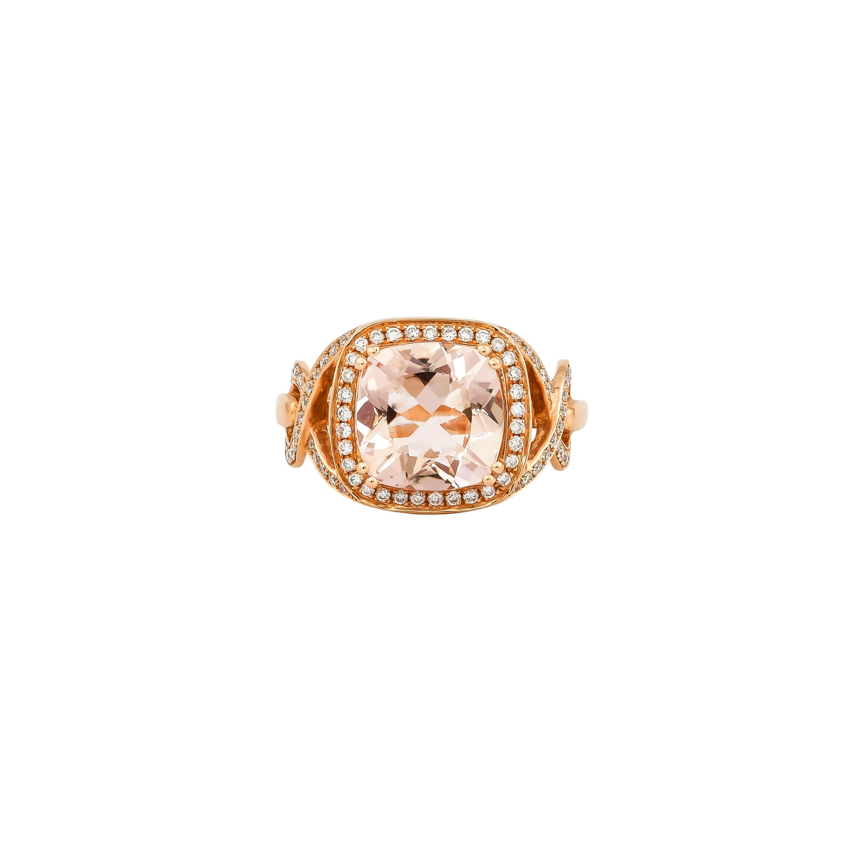 Contemporary Sunita Nahata Morganite 3.60ct. Fancy Ring in 18KRG with Diamond. For Sale