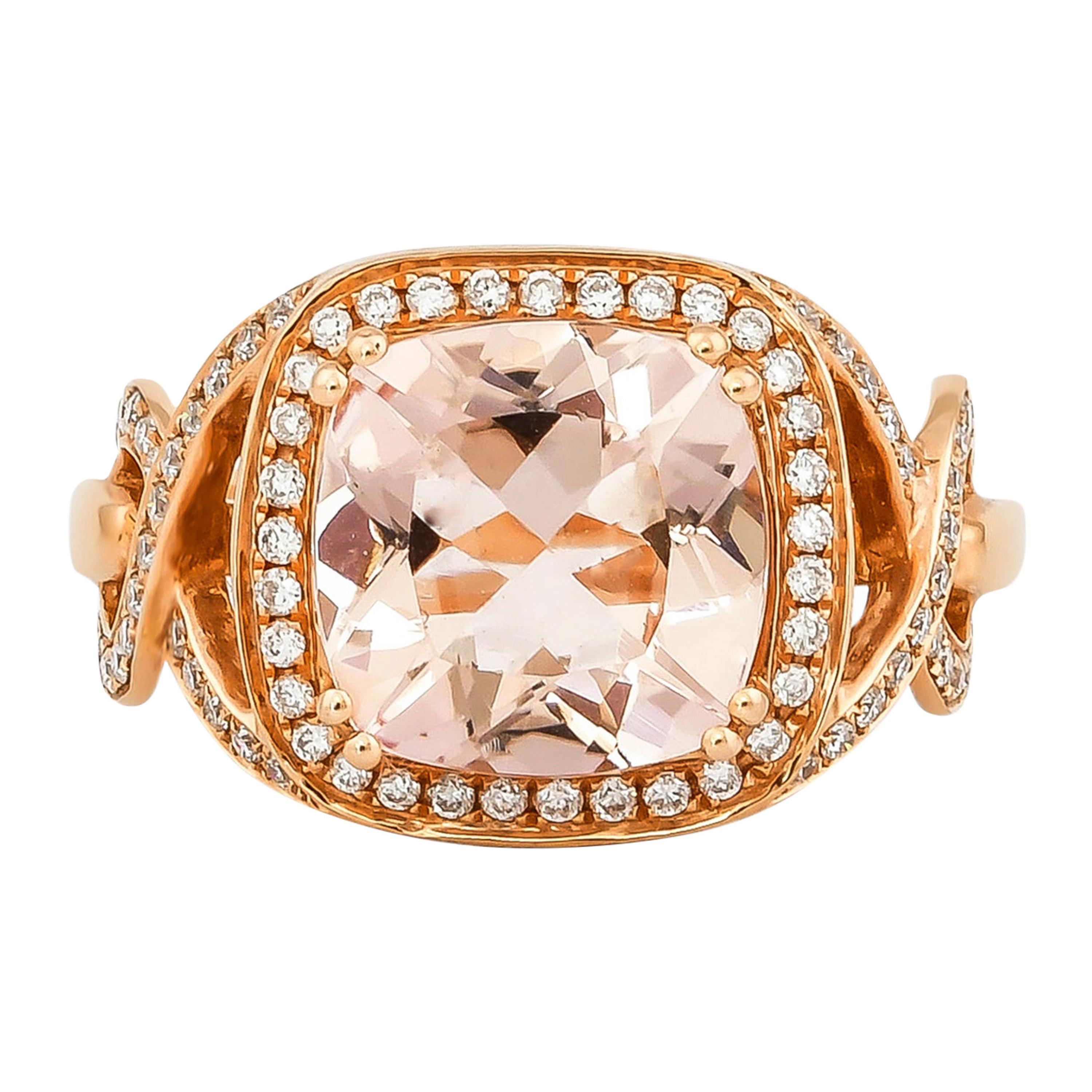 3.6 Carat Morganite and Diamond Ring in 18 Karat Rose Gold