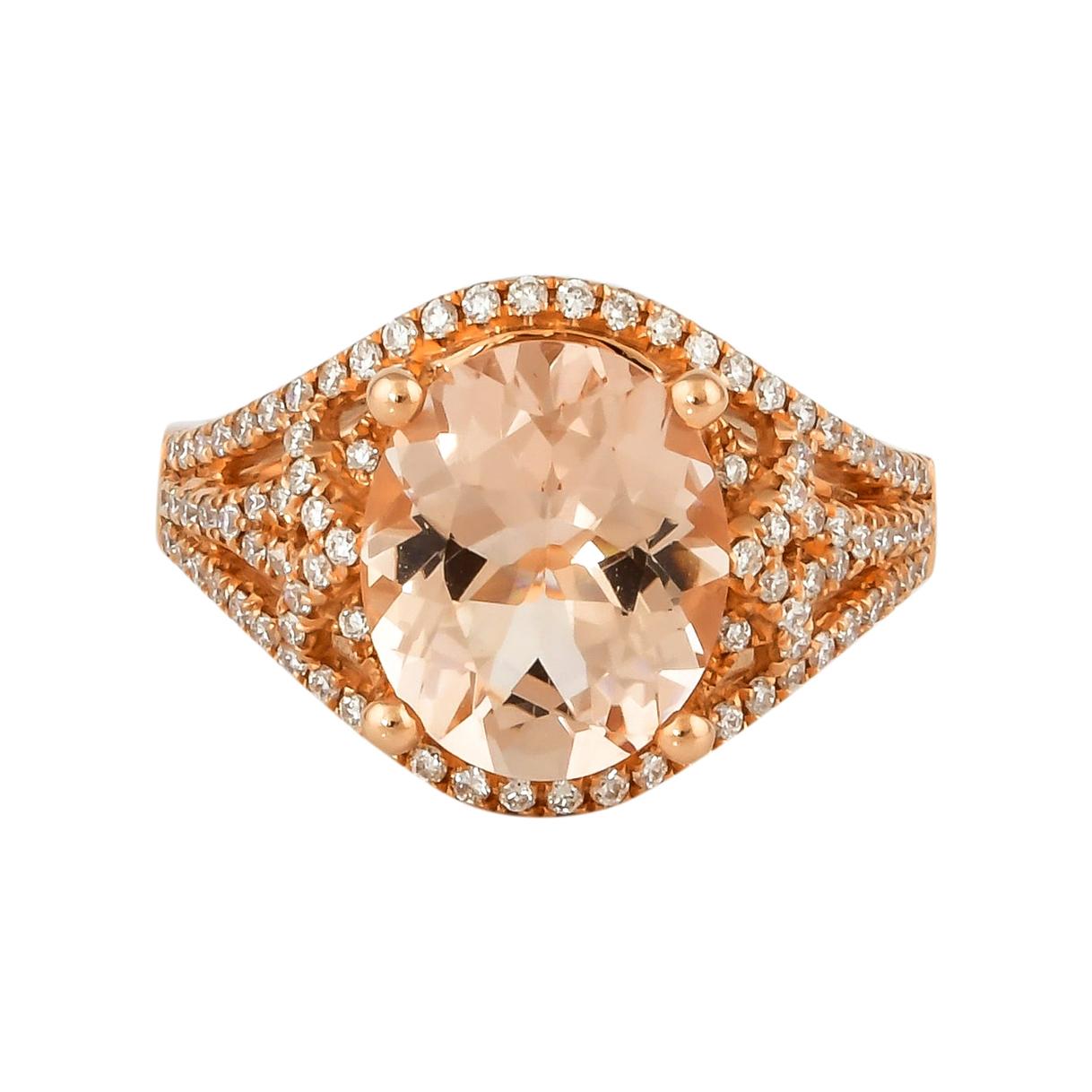 3.6 Karat Morganit und Diamant-Ring aus 18 Karat Roségold im Angebot