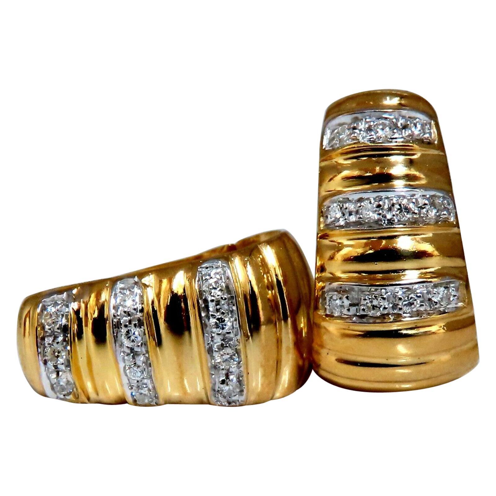.36 Carat Natural Diamonds Stripped Staggered Row Bead Set Earrings 18 Karat For Sale