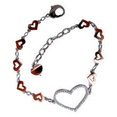 .36 Carat Natural Diamonds Wide Heart Linked Bracelet 14 Karat Two Tone