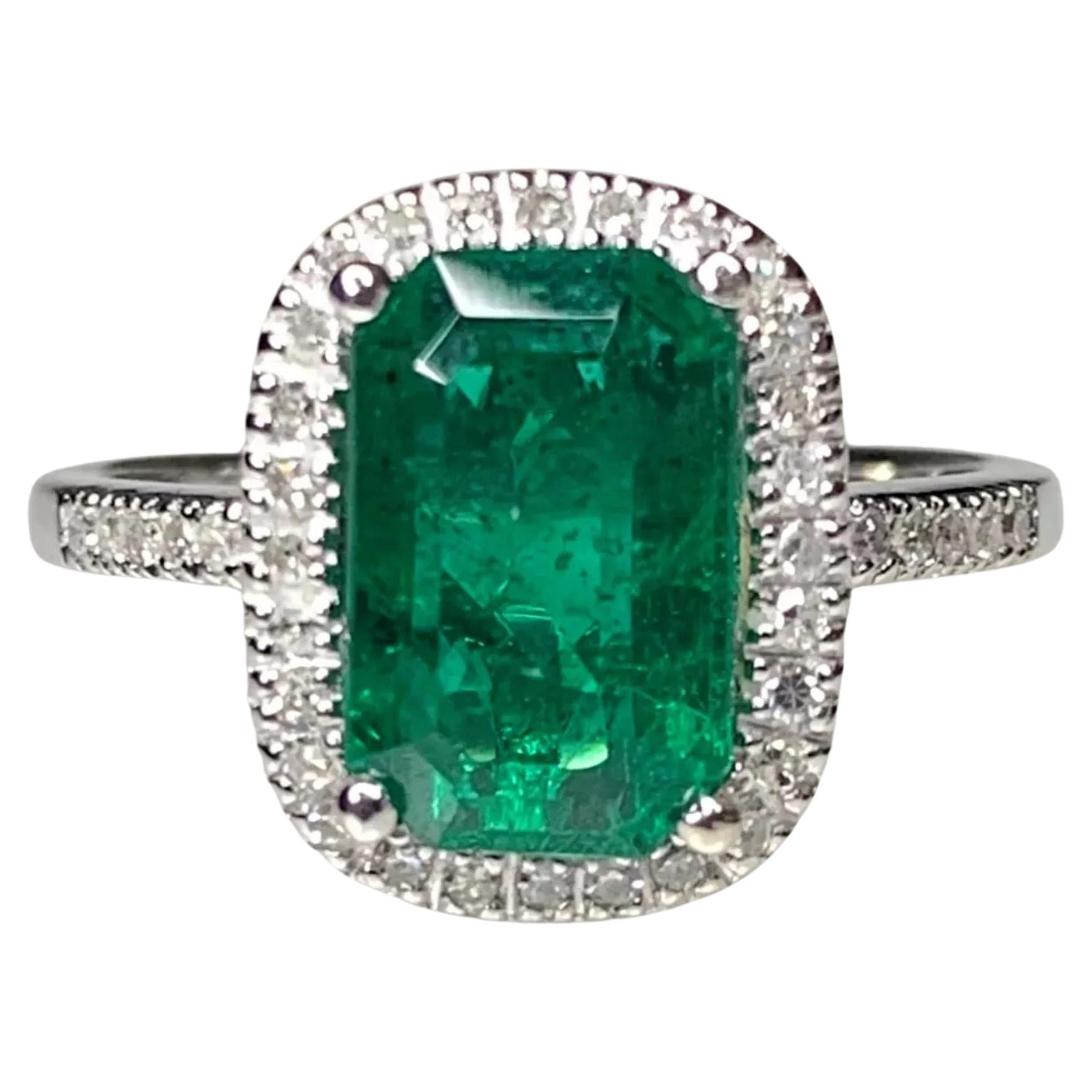 3.6 Carat Natural Halo Emerald Diamond Engagement Ring White Gold Wedding Ring