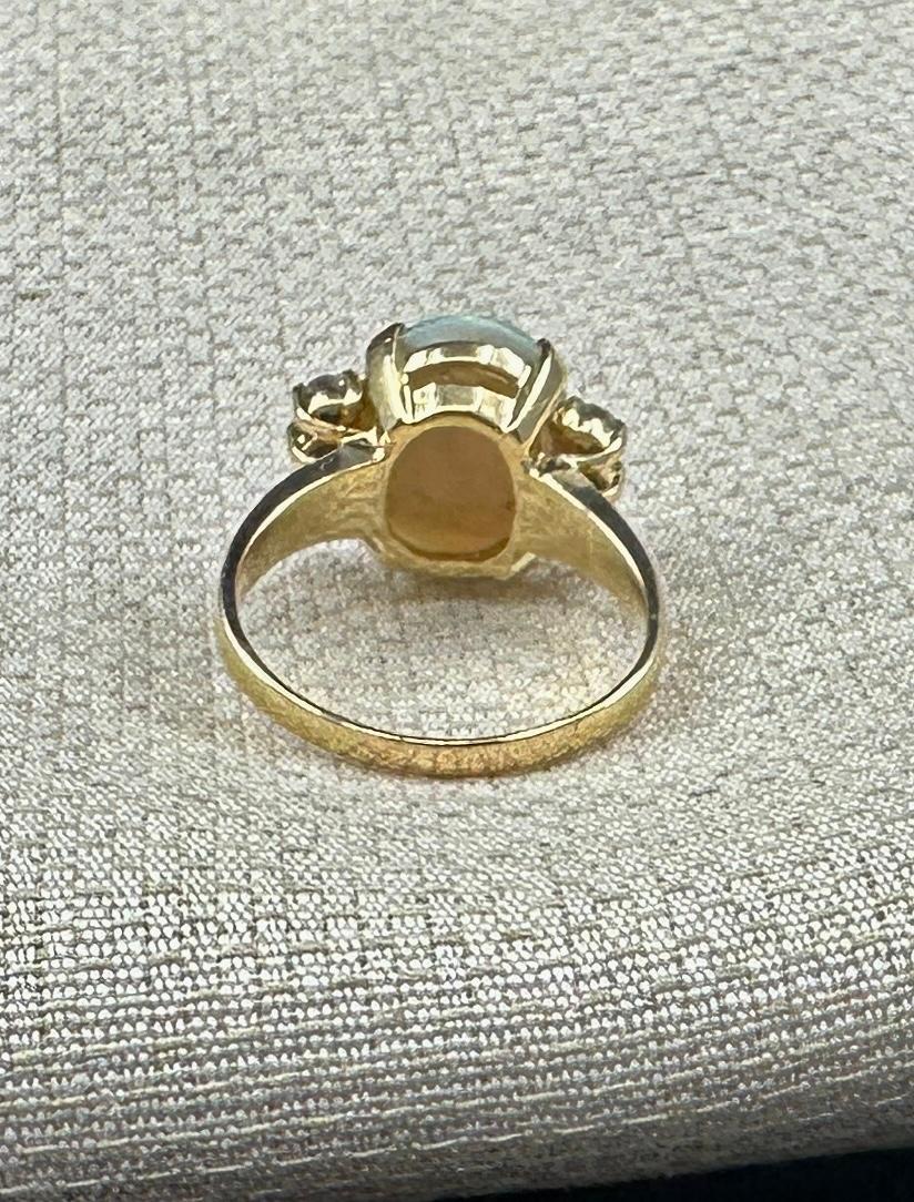 3,6 Karat Opal 6 Diamant Ring 14 Karat Gold Cocktail Erklärung Art Deco Ring im Angebot 4