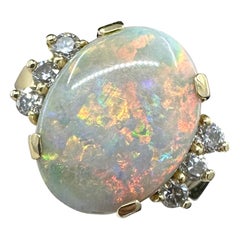 3,6 Karat Opal 6 Diamant Ring 14 Karat Gold Cocktail Erklärung Art Deco Ring