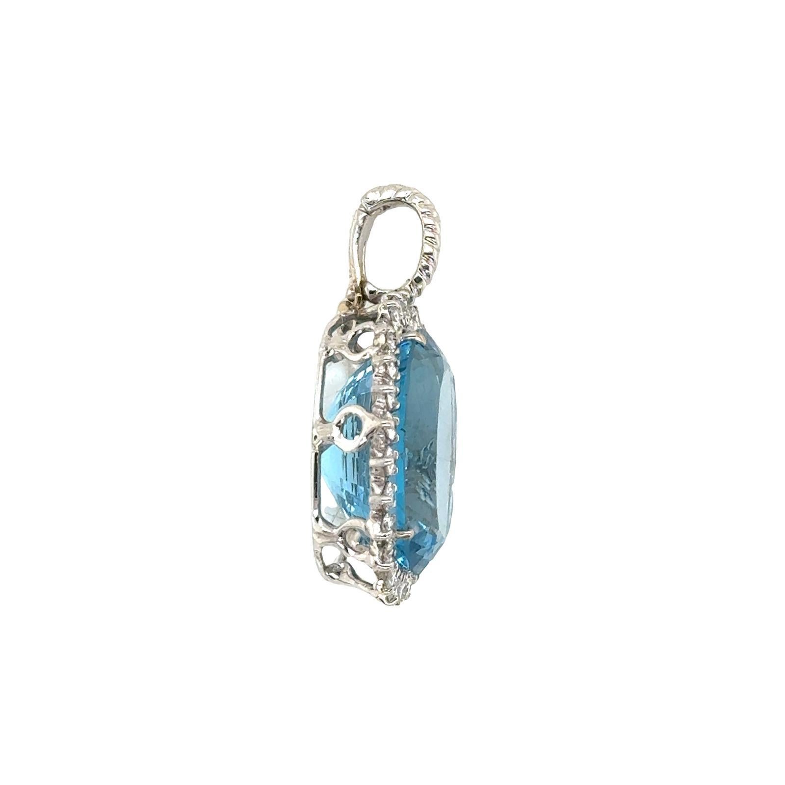 Modern 36 Carat Oval Blue Topaz Gemstone Diamond 18 Karat White Gold Pendant For Sale