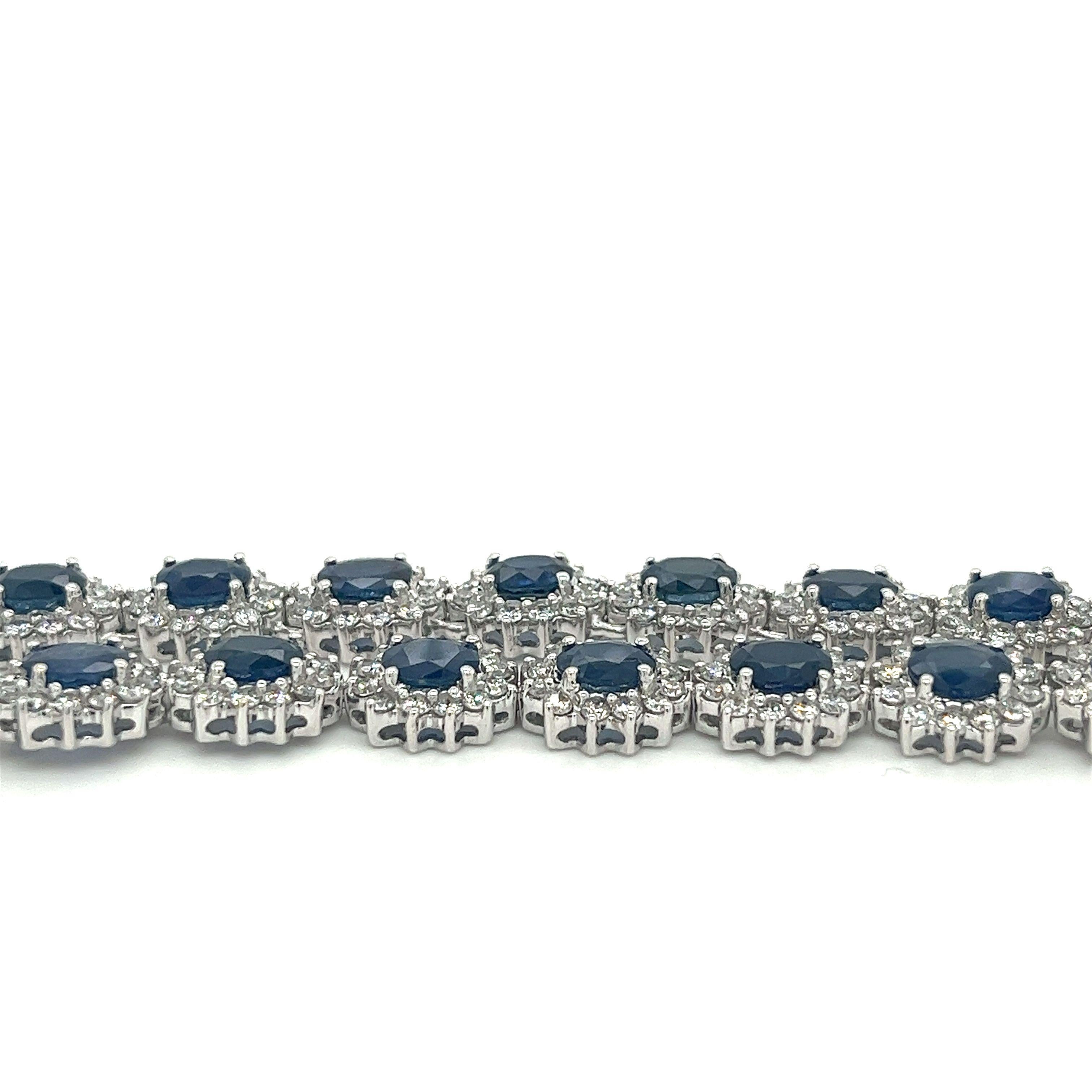 36 Carat Oval Cut Blue Sapphire & Diamond Halo Choker Necklace in 18k White Gold For Sale 2
