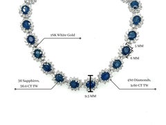 36 Carat Oval Cut Blue Sapphire & Diamond Halo Choker Necklace in 18k White Gold