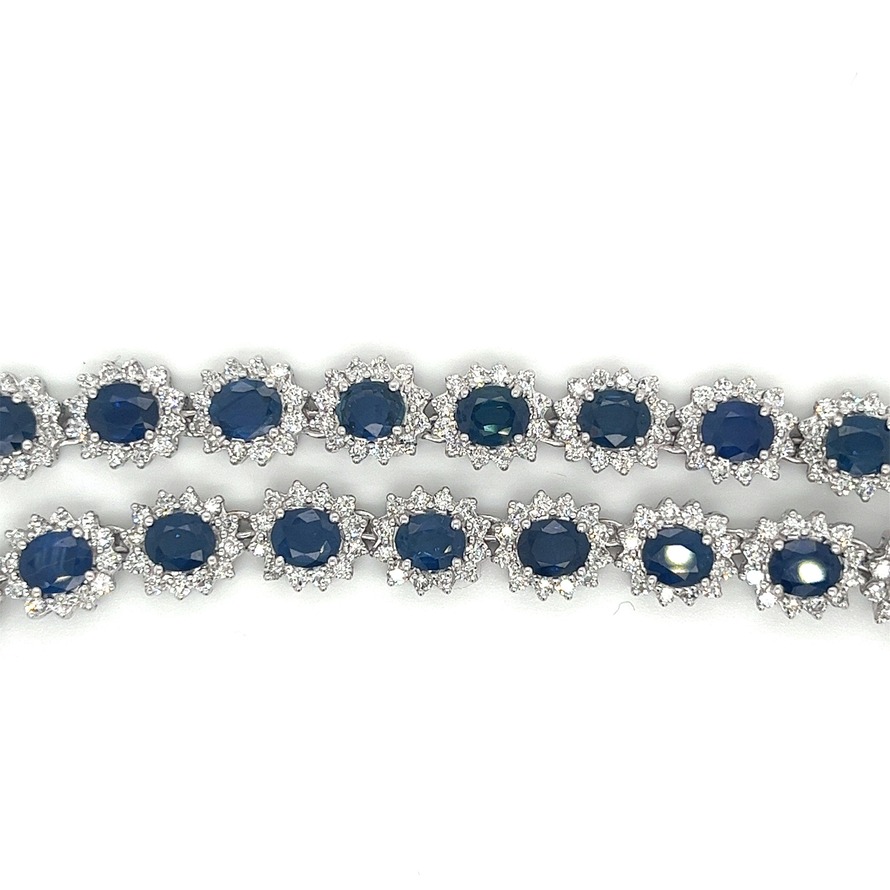 Women's 36 Carat Oval Cut Blue Sapphire & Diamond Halo Choker Necklace in 18k White Gold For Sale