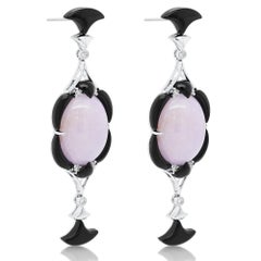 36 Karat lila Jade Diamant und Onyx Art Deco Ungewöhnliche 18K Ohrring