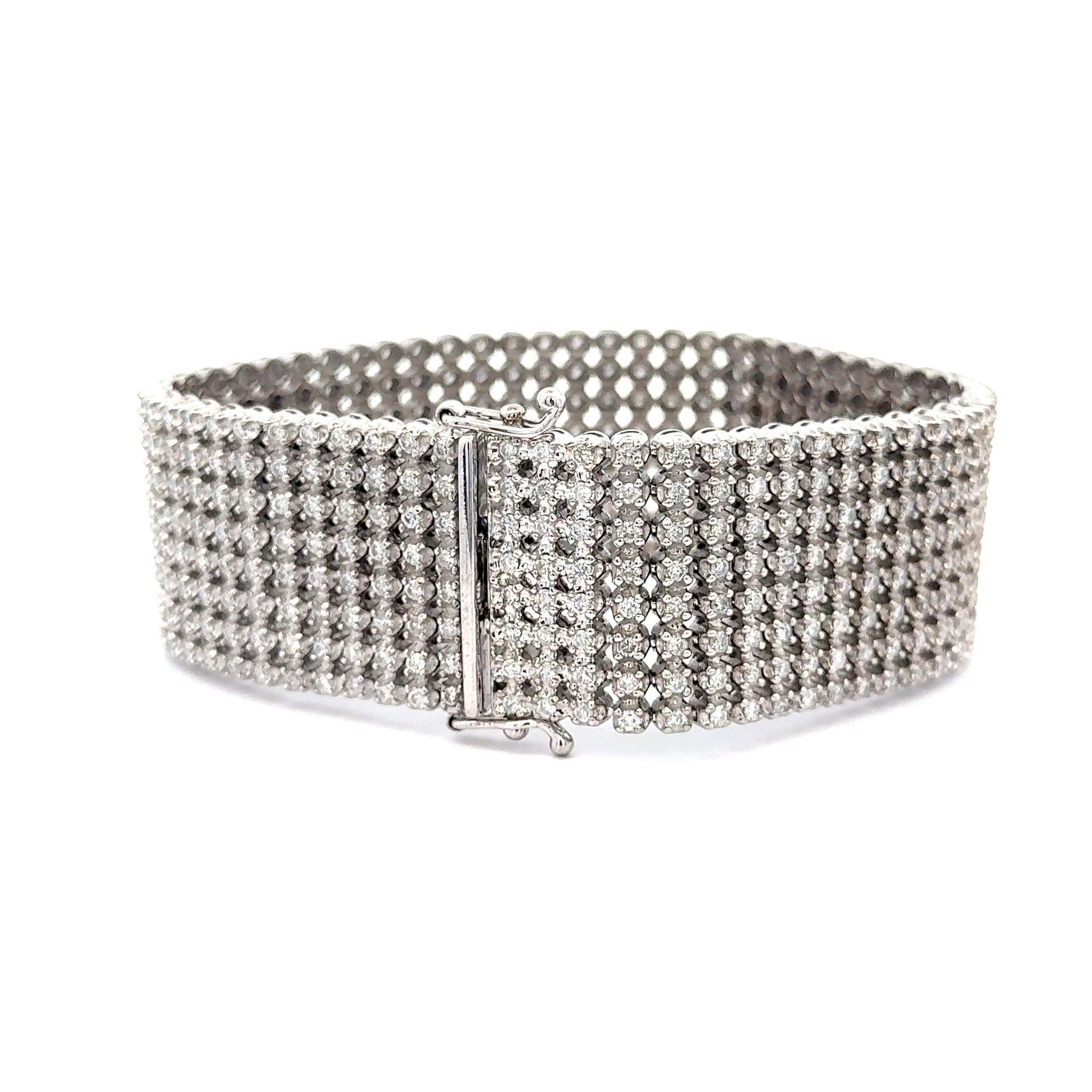 36 Carat Round Diamond 10K White Gold 8-Row Oversized Tennis Bracelet For Sale 5