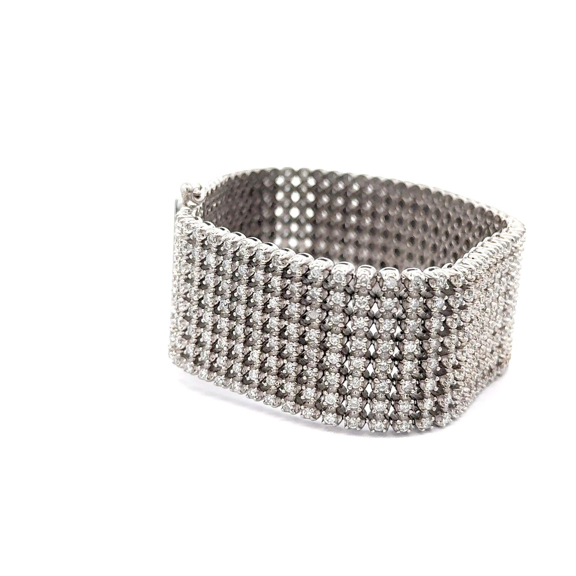 36 Carat Round Diamond 10K White Gold 8-Row Oversized Tennis Bracelet For Sale 6