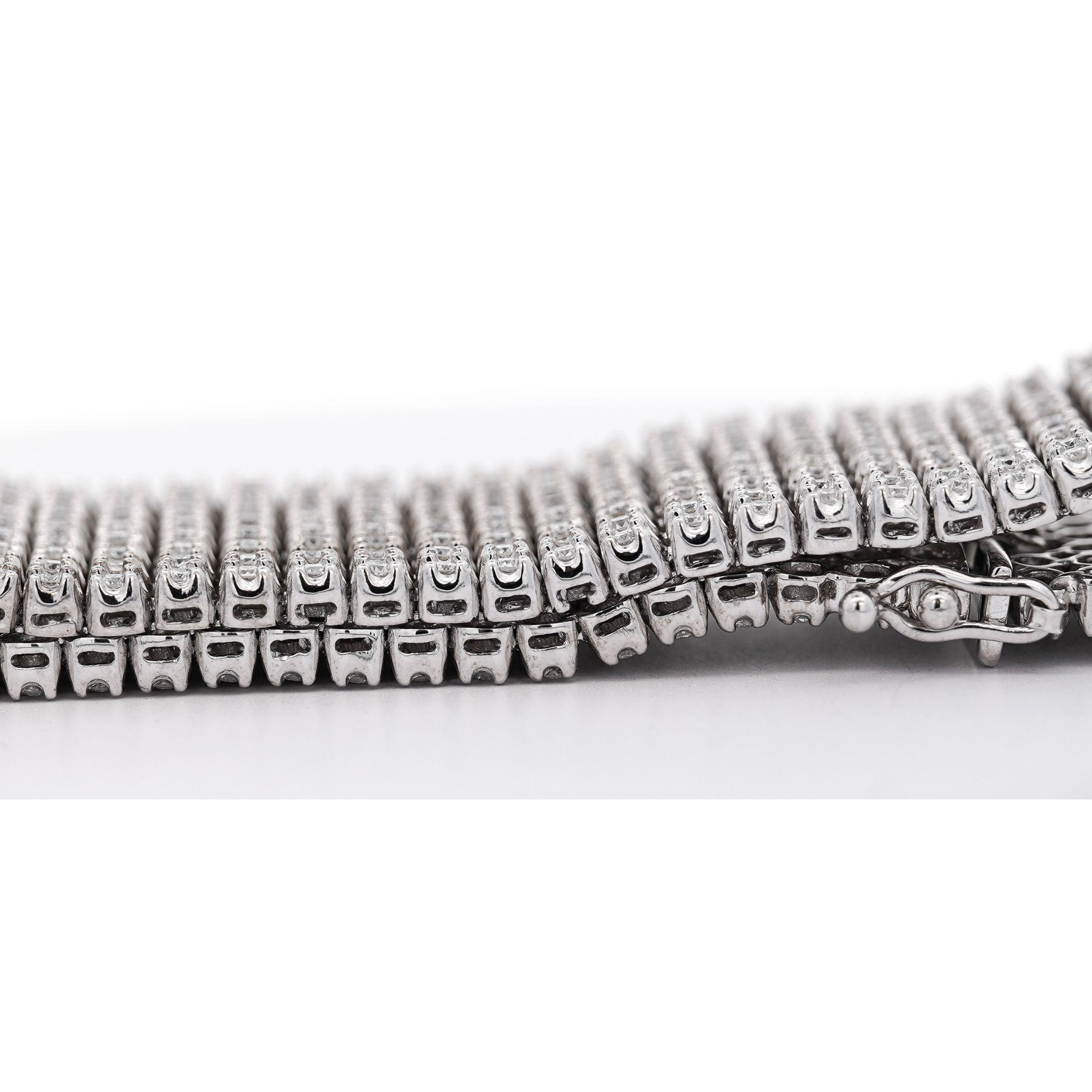 36 Carat Round Diamond 10K White Gold 8-Row Oversized Tennis Bracelet In New Condition For Sale In Miami, FL