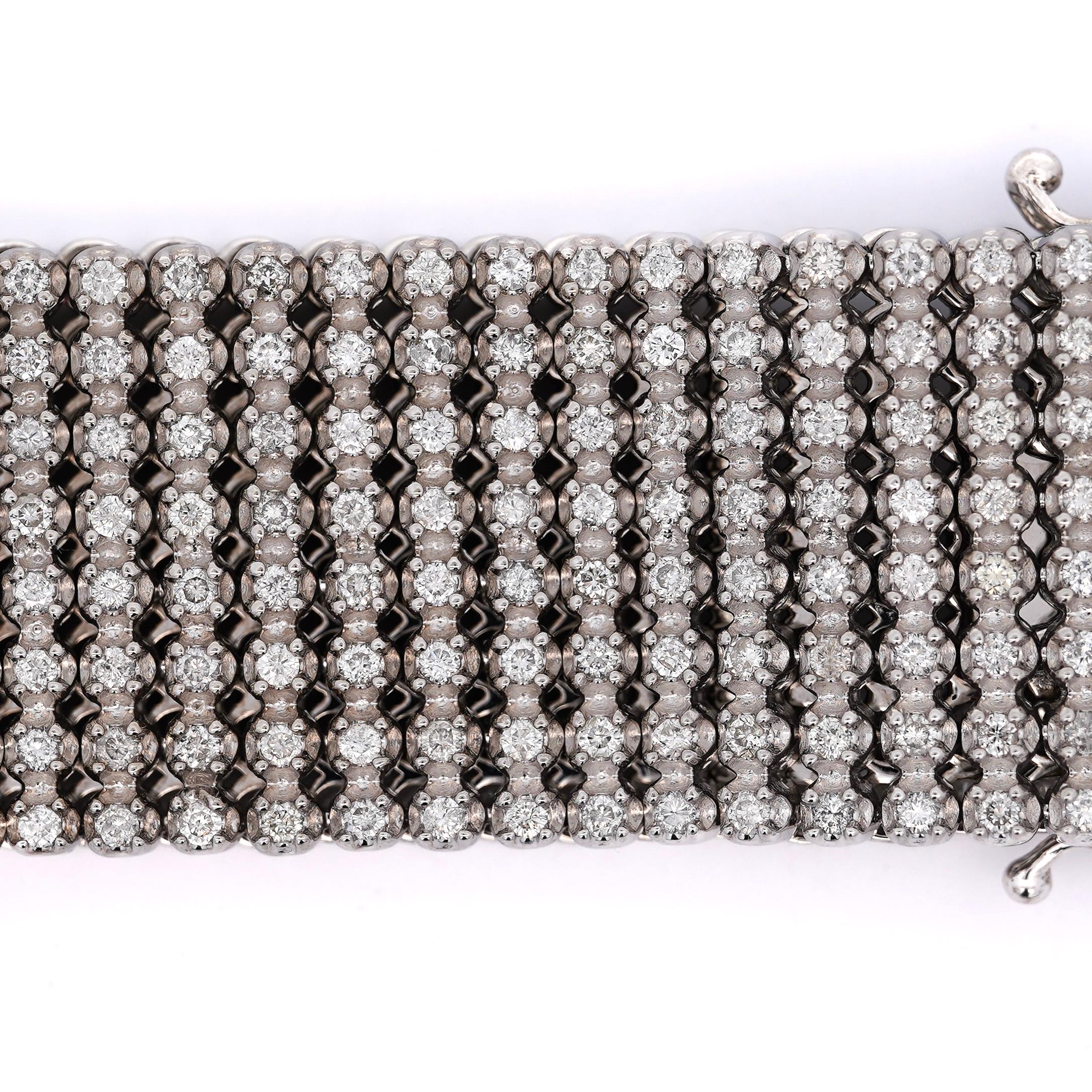 Women's 36 Carat Round Diamond 10K White Gold 8-Row Oversized Tennis Bracelet For Sale