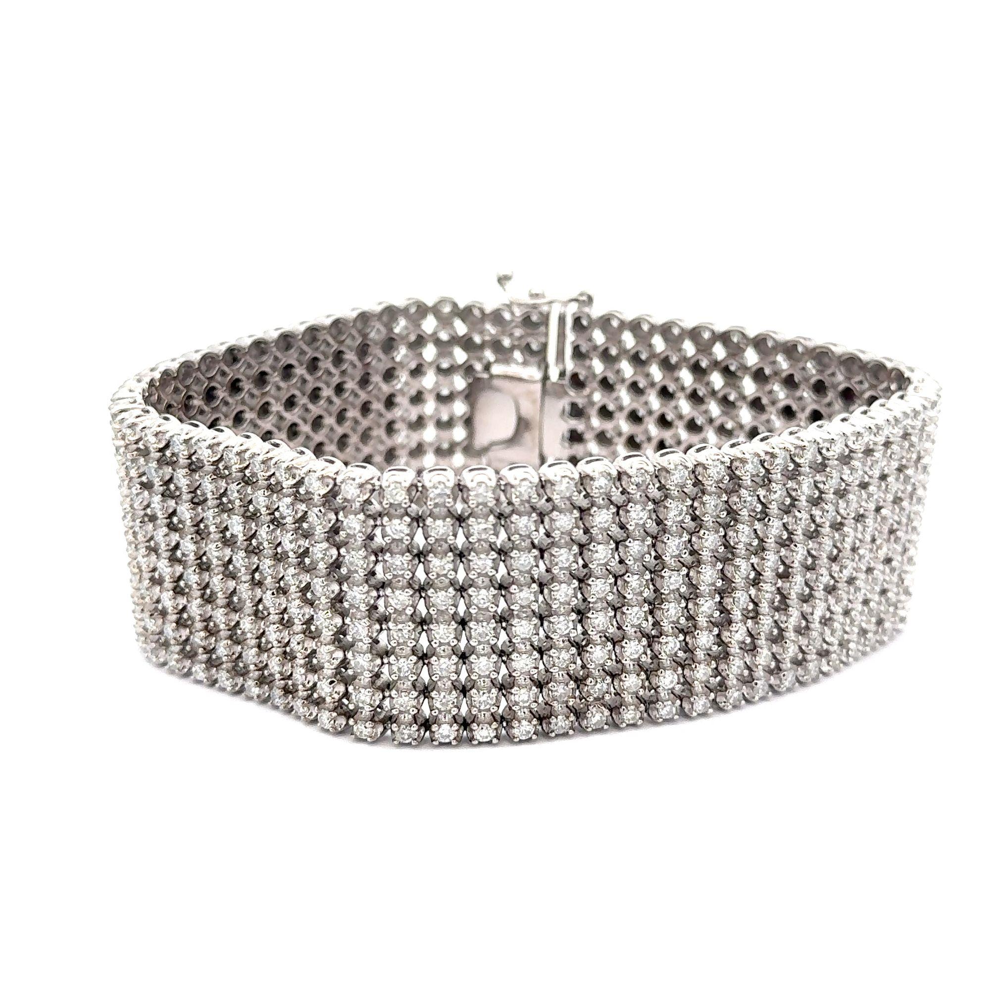 36 Carat Round Diamond 10K White Gold 8-Row Oversized Tennis Bracelet For Sale 3