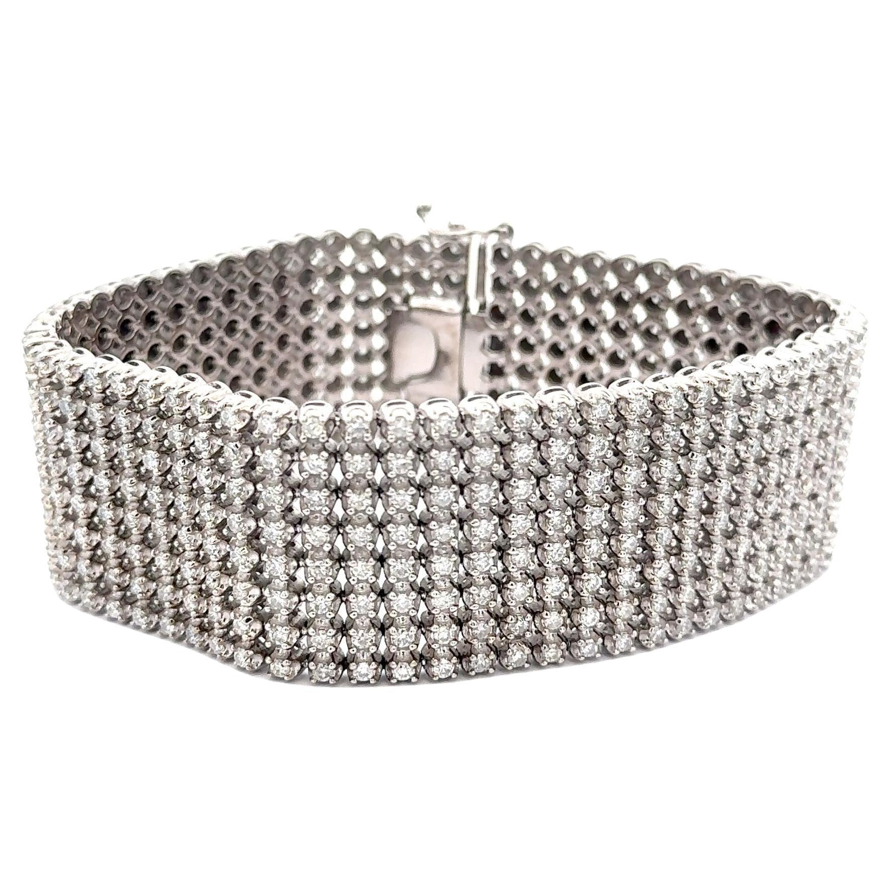 36 Carat Round Diamond 10K White Gold 8-Row Oversized Tennis Bracelet