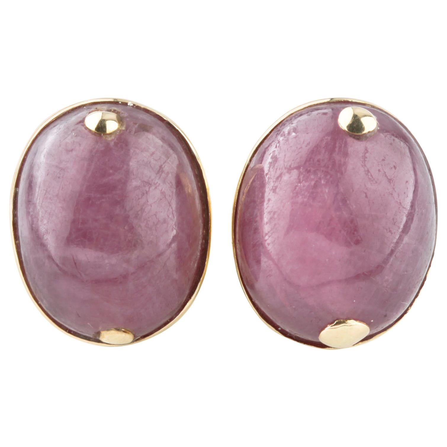 36 Carat Ruby Cabochon Earrings in Yellow Gold with Certificate For Sale