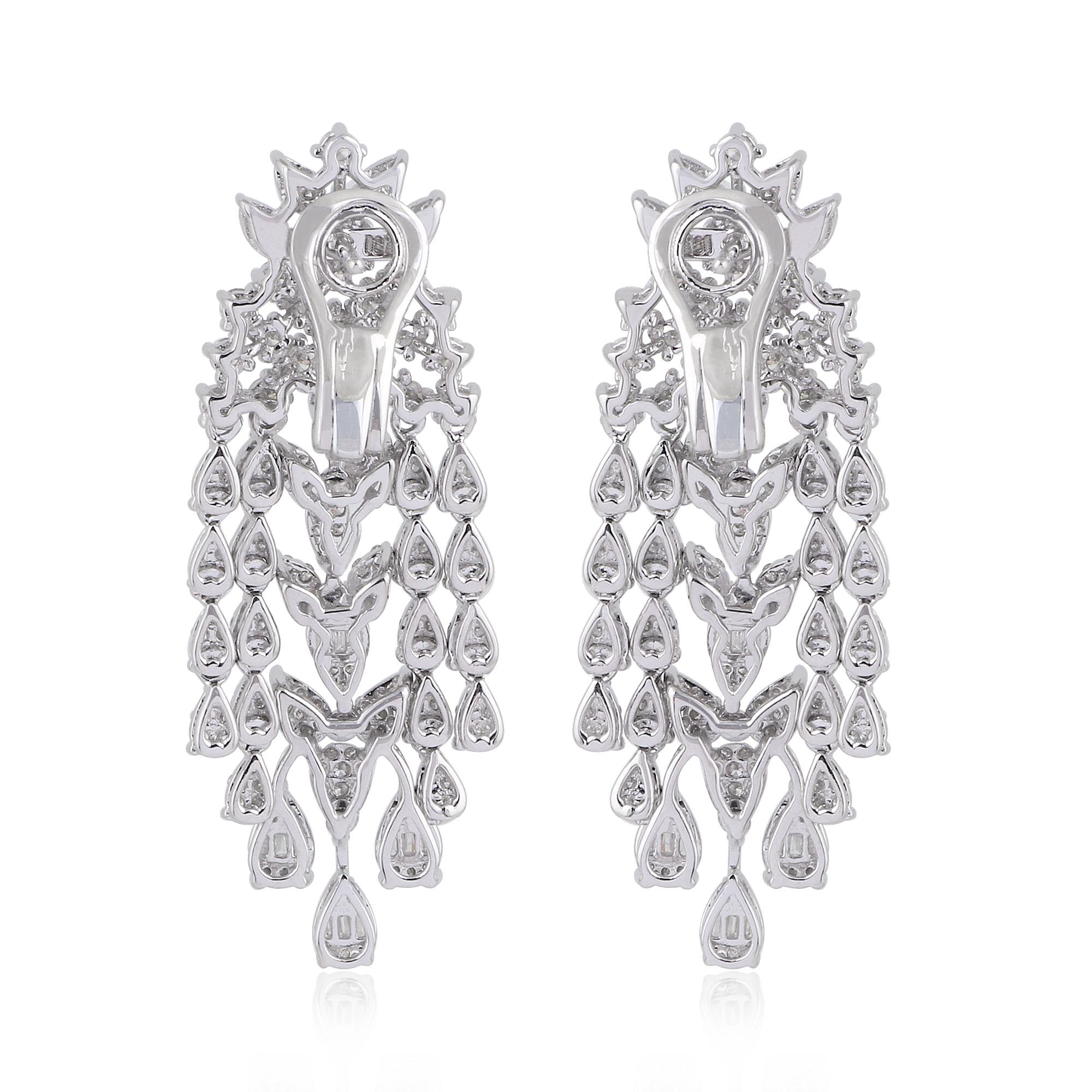 Round Cut Natural SI Clarity HI Color Diamond Chandelier Earrings 18k White Gold Jewelry For Sale