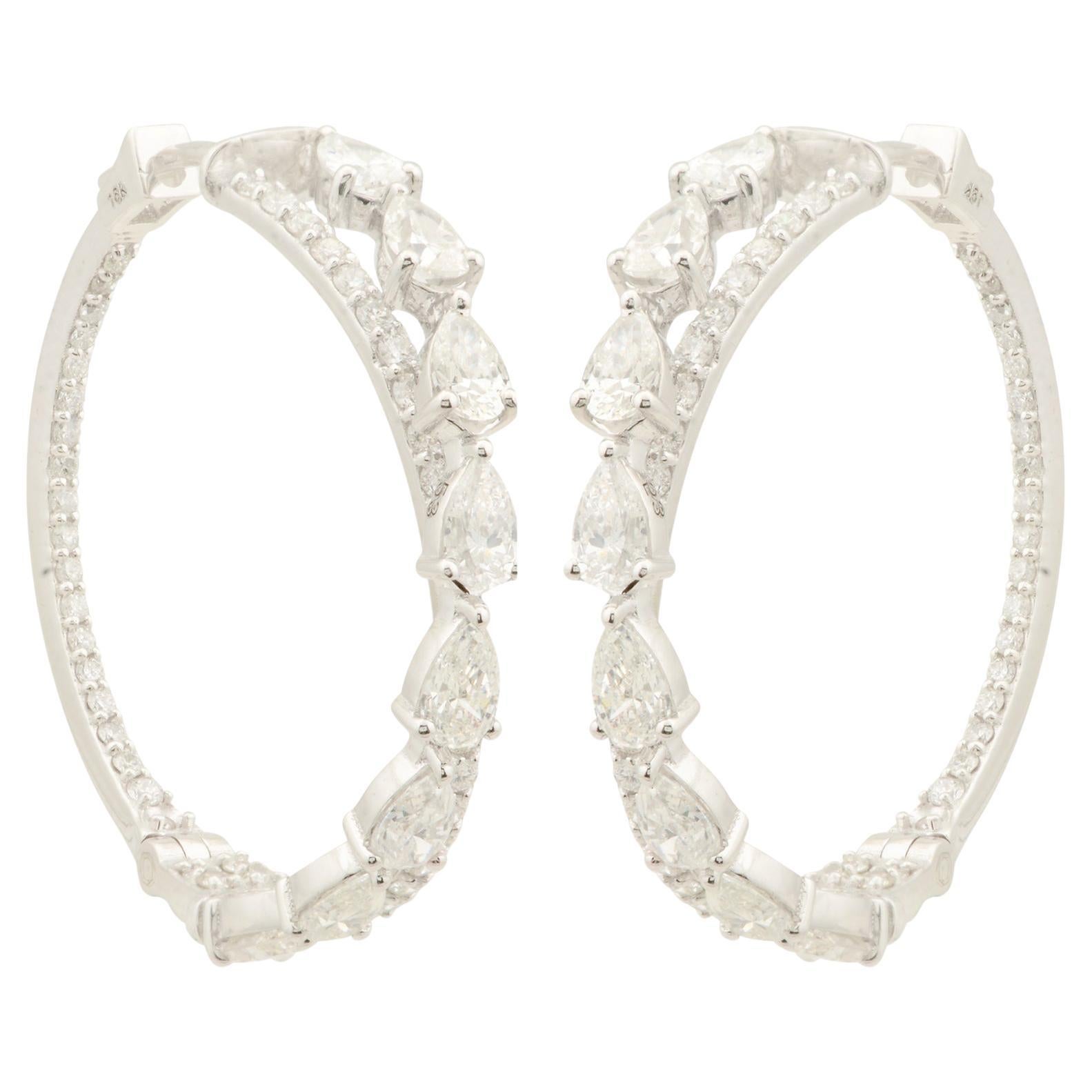 3.6 Carat SI Clarity HI Color Diamond Pear Hoop Earrings 18 Karat White Gold