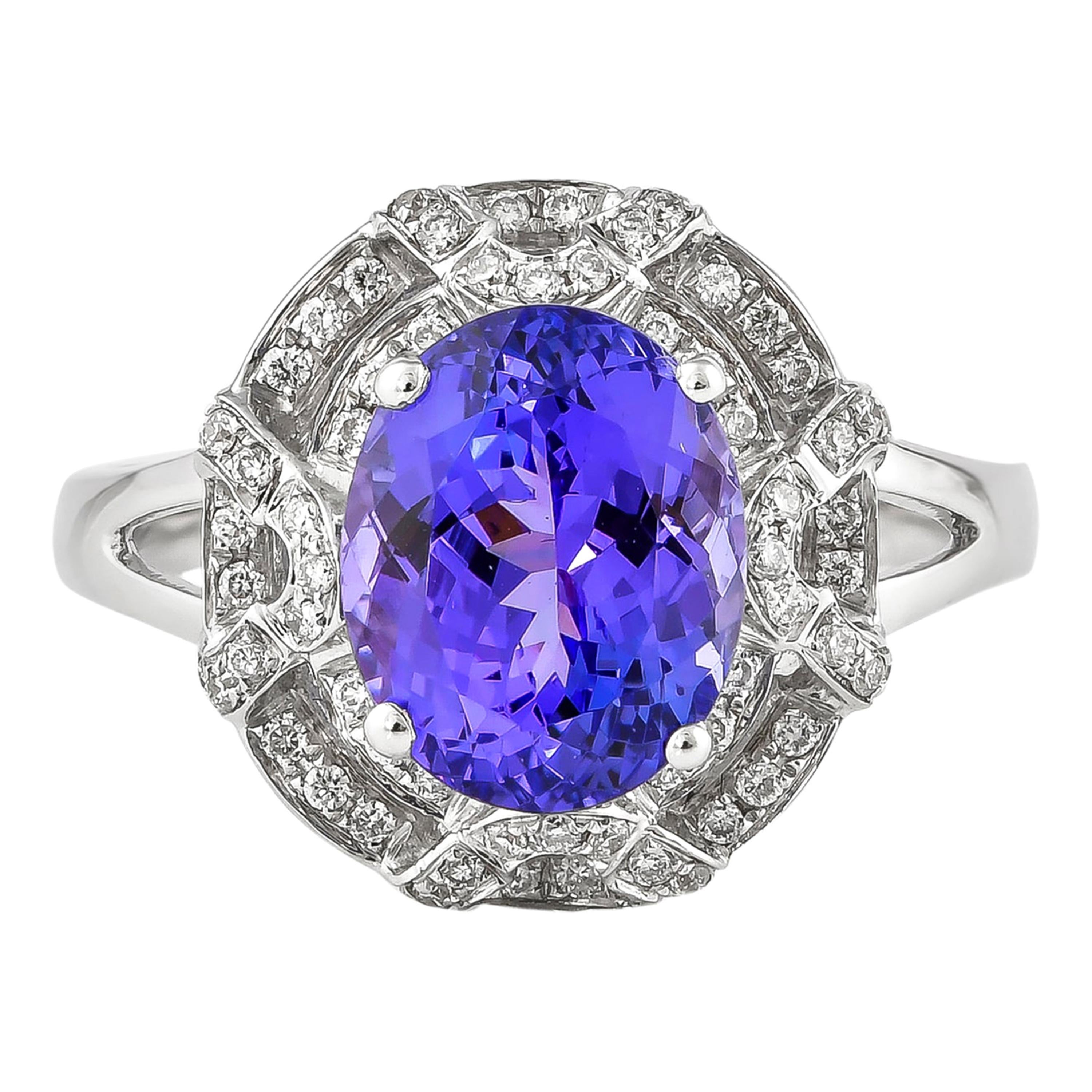 3.6 Carat Tanzanite and White Diamond Ring in 18 Karat White Gold